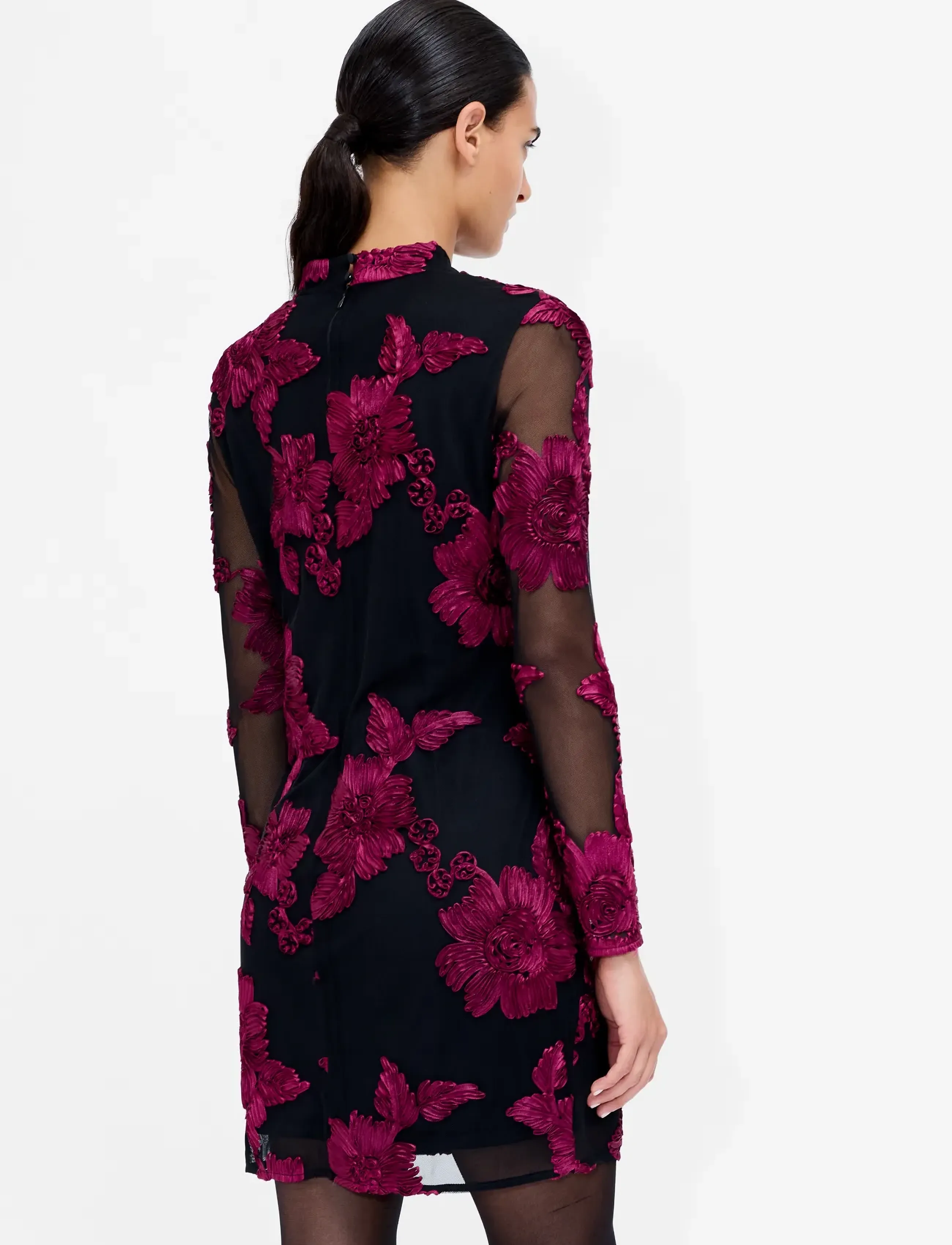 French Connection - LAILTHA RIBBON APPLIQUE MINI DRESS - cocktail dresses - black/winterberry pink - 2