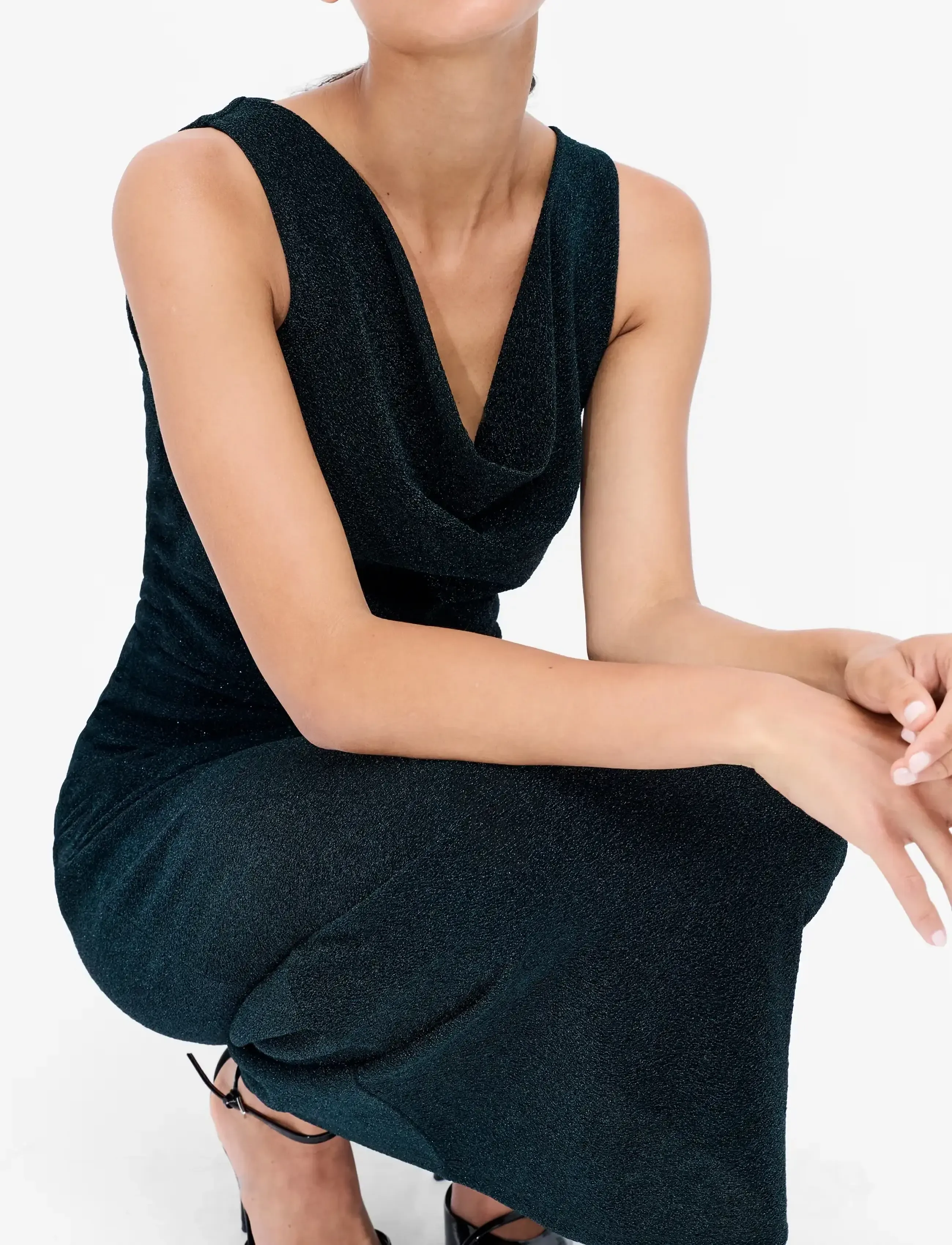 French Connection - MEILIN LUREX COWL NECK MIDI DRESS - cocktail dresses - emerald green - 2