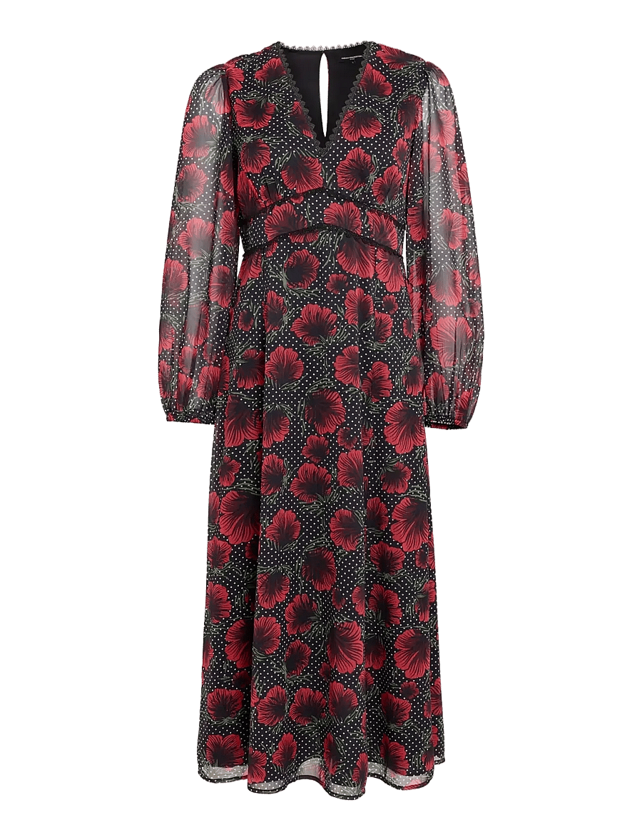 French Connection - SARA EMINA CHIFFON MIDI DRESS - midi dresses - red multi - 1