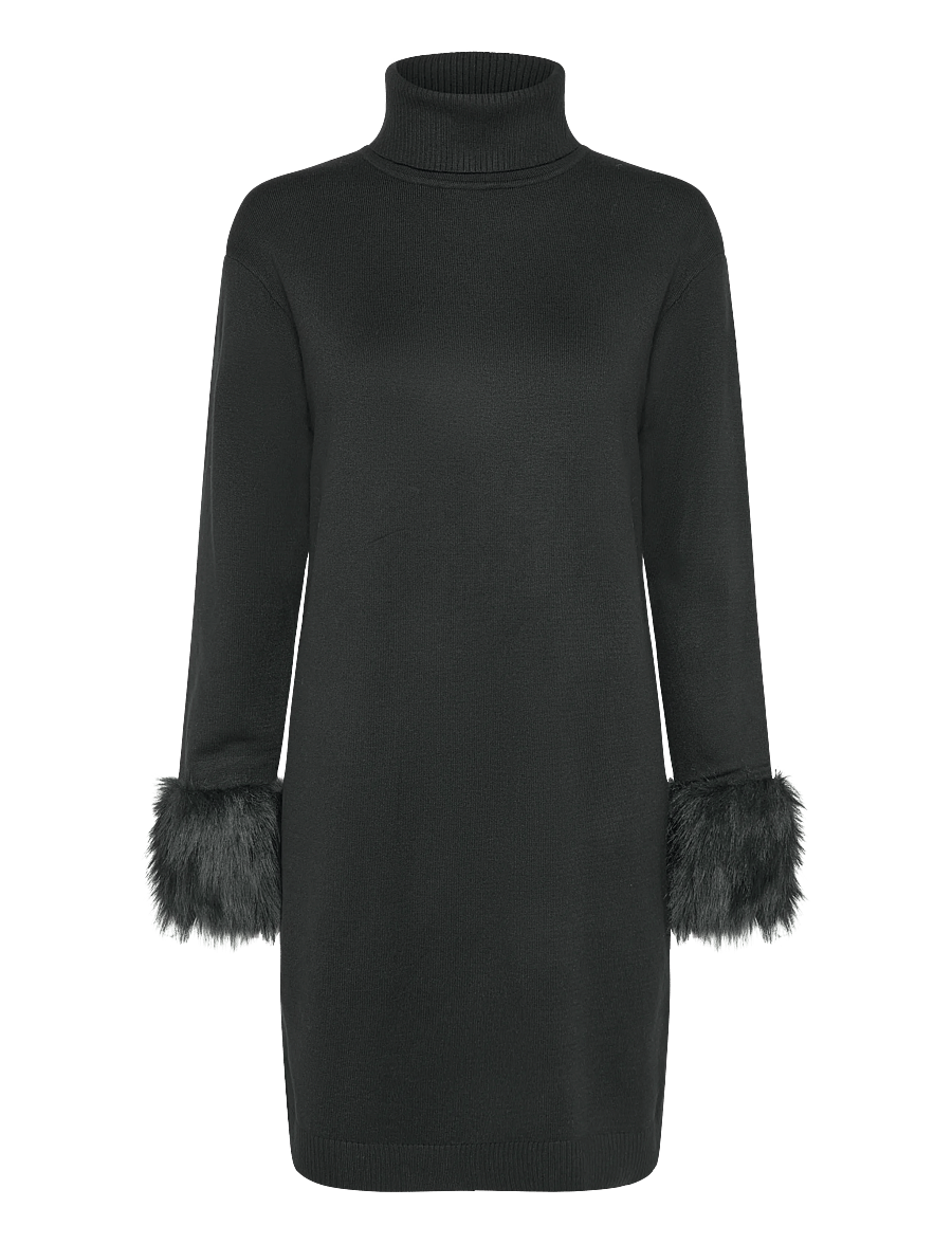 French Connection - MOANA FAUX FUR TRIM KNIT DRESS - strikkede kjoler - black - 1