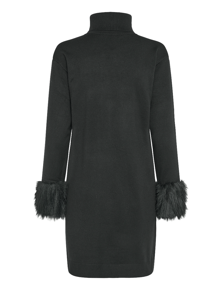 French Connection - MOANA FAUX FUR TRIM KNIT DRESS - strikkede kjoler - black - 2