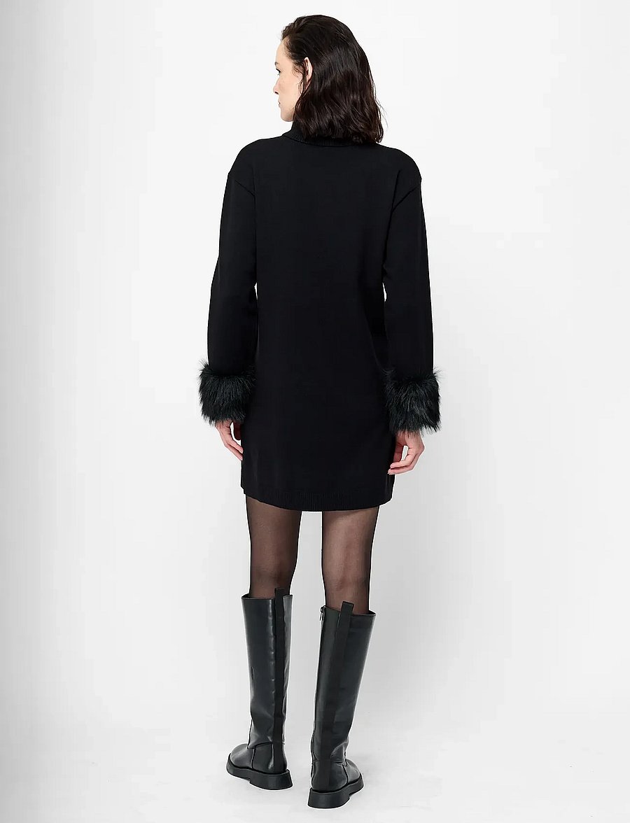 French Connection - MOANA FAUX FUR TRIM KNIT DRESS - knitted dresses - black - 3