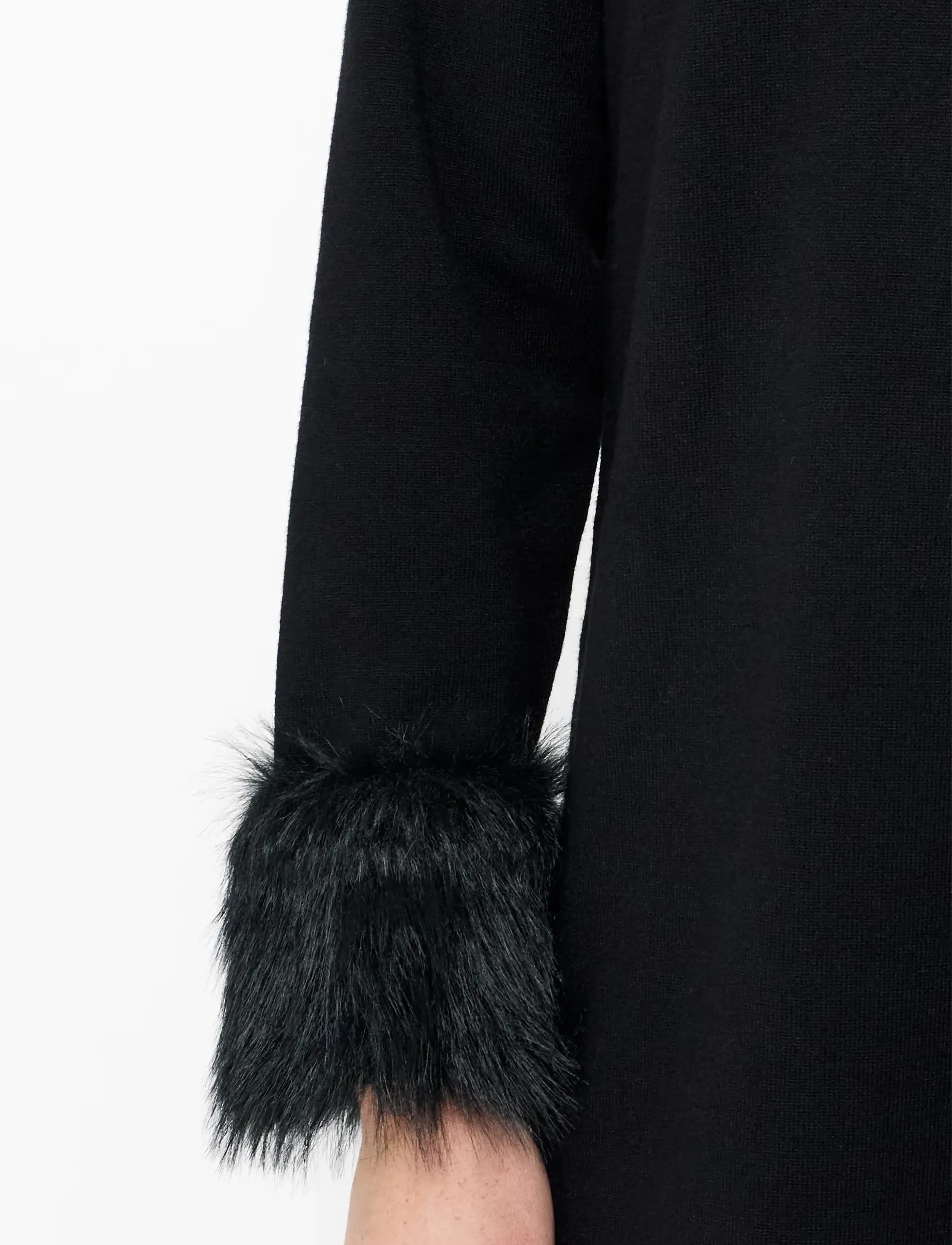 French Connection - MOANA FAUX FUR TRIM KNIT DRESS - knitted dresses - black - 4