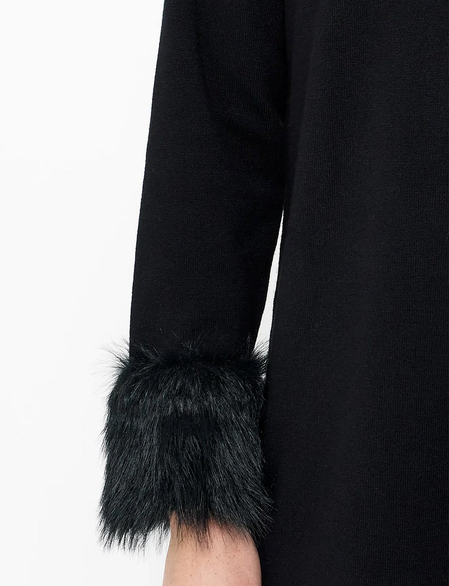 French Connection - MOANA FAUX FUR TRIM KNIT DRESS - knitted dresses - black - 4
