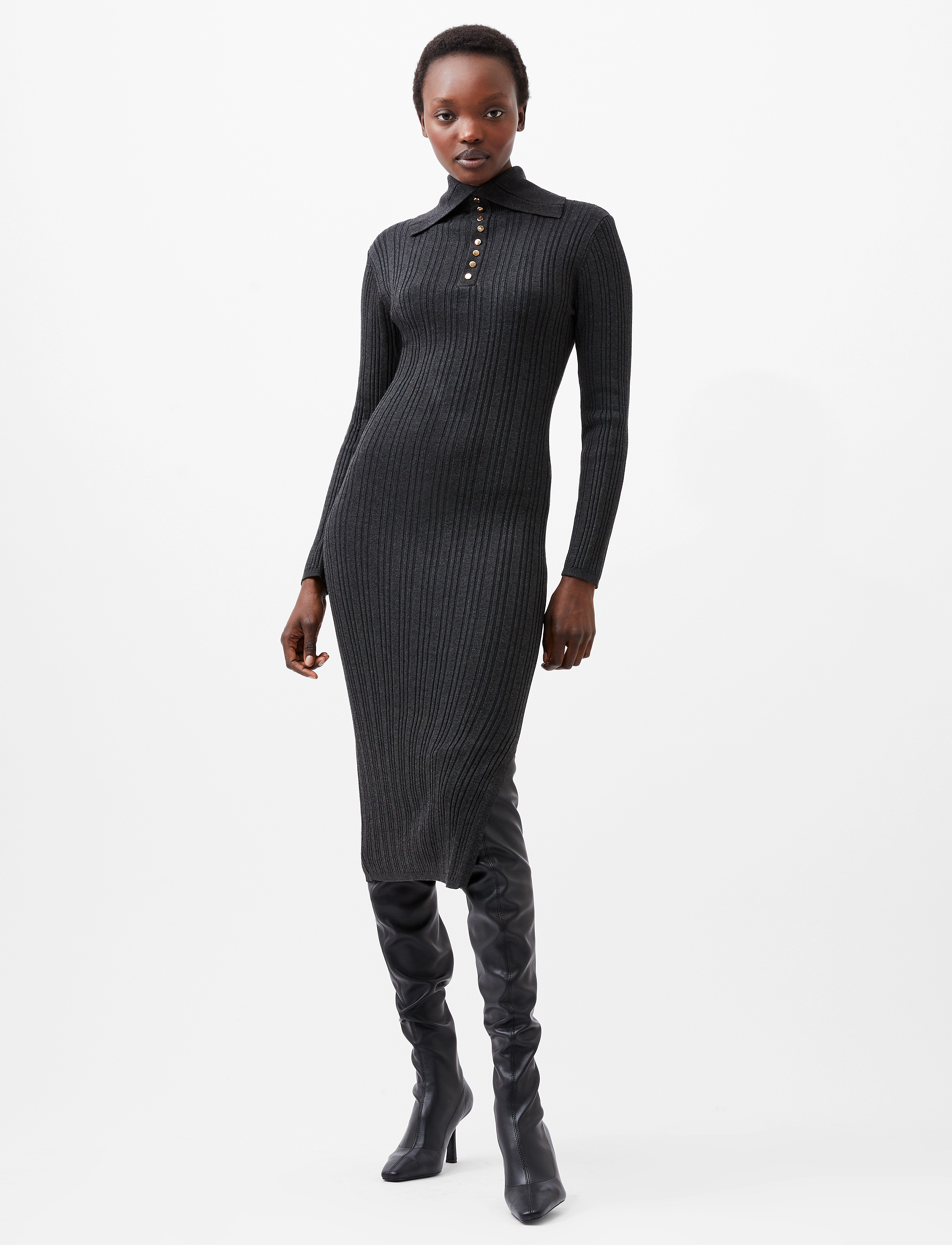 French Connection NIA MARI DRESS - Strickkleider - CHARCOAL MEL / grey