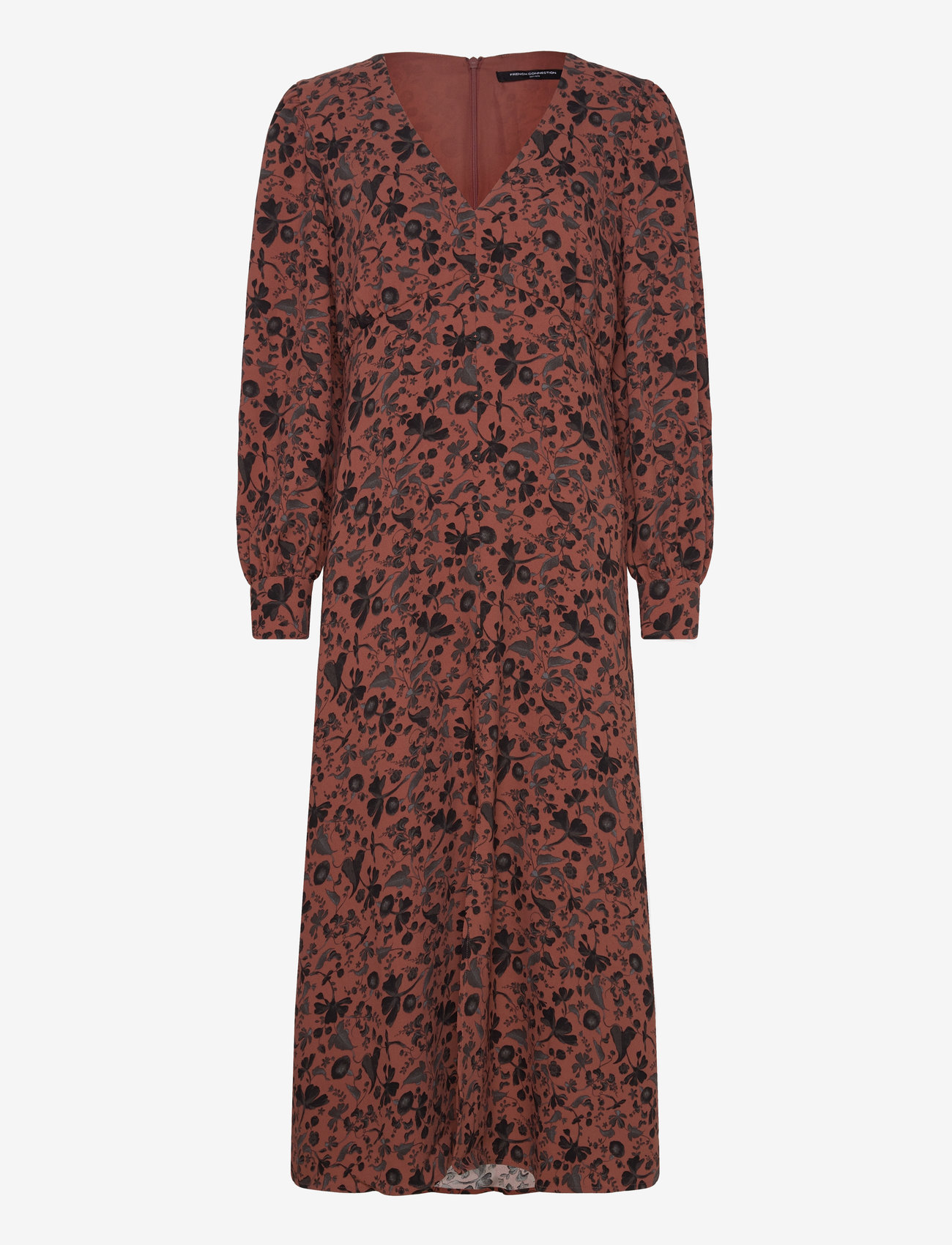 French Connection - JEANIE BRINA CREPE DRESS - midi dresses - russet brown multi - 1
