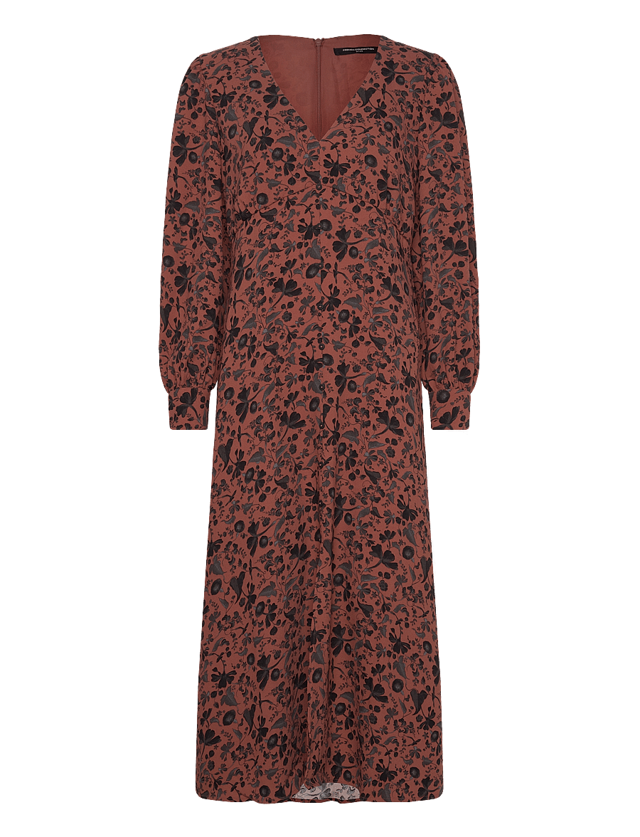 French Connection - JEANIE BRINA CREPE DRESS - midi dresses - russet brown multi - 1
