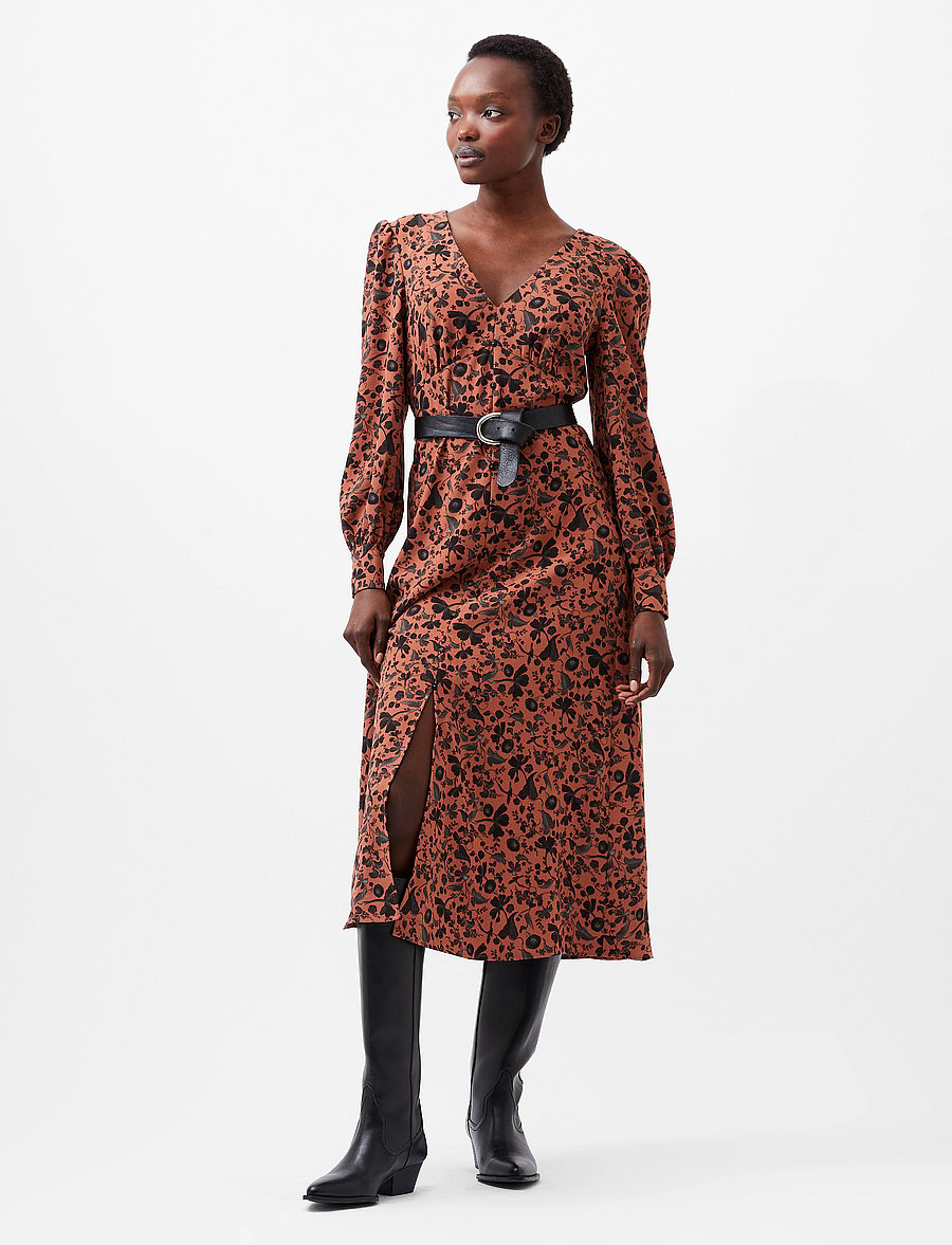 French Connection - JEANIE BRINA CREPE DRESS - midi dresses - russet brown multi - 0