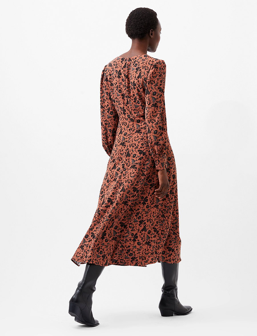 French Connection - JEANIE BRINA CREPE DRESS - midi dresses - russet brown multi - 4