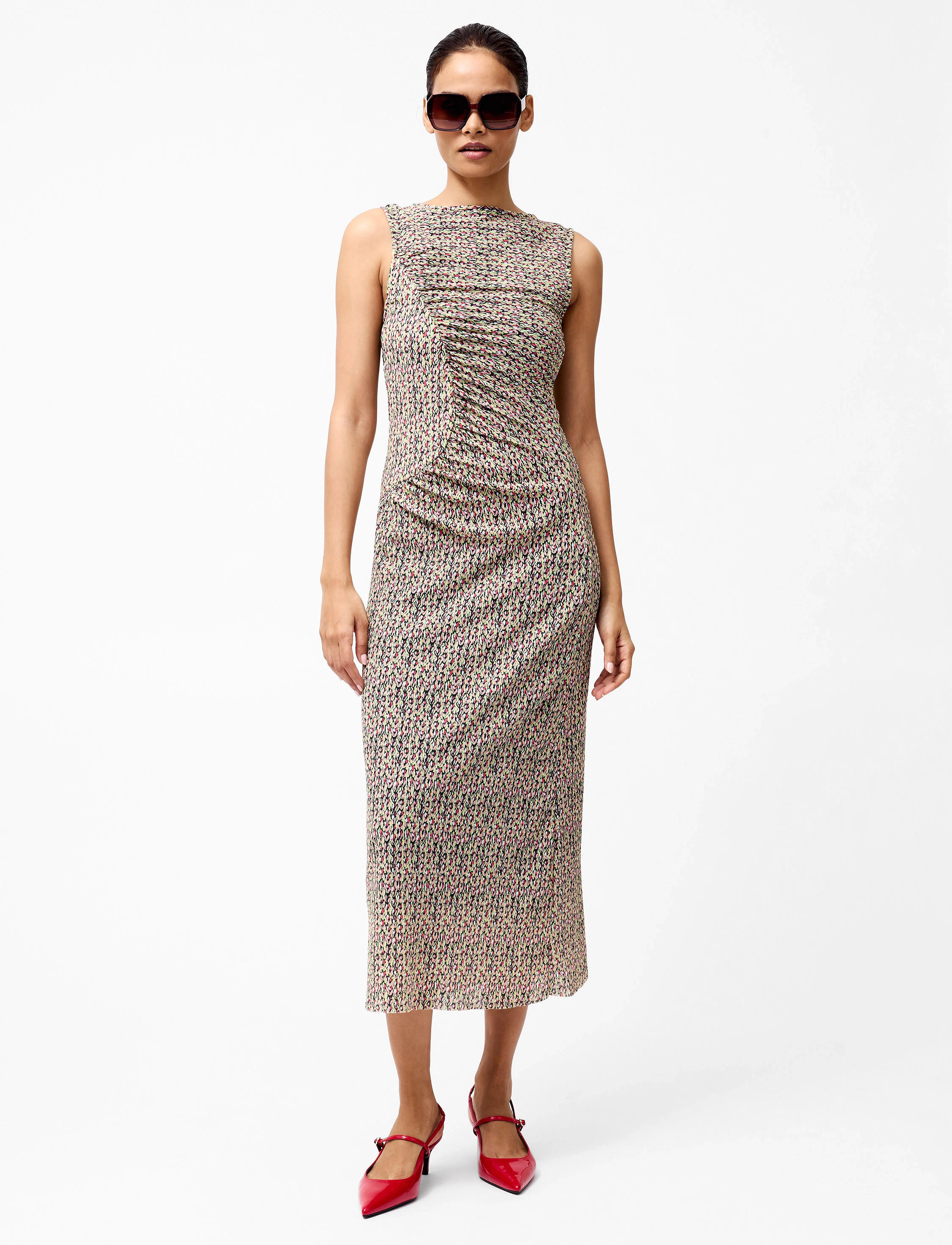 French Connection Shannon Ruched Midi Dress, M, Brown, Kjoler > Knælange Og Midi, Dame