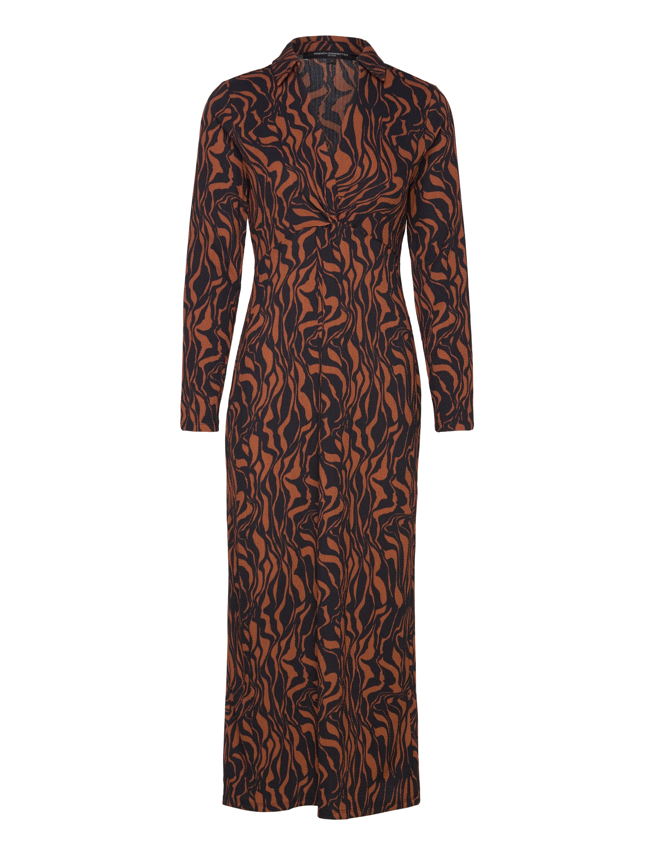 FRENCH CONNECTION Zaria Textured Midi Kleid Braun - XS - Damen