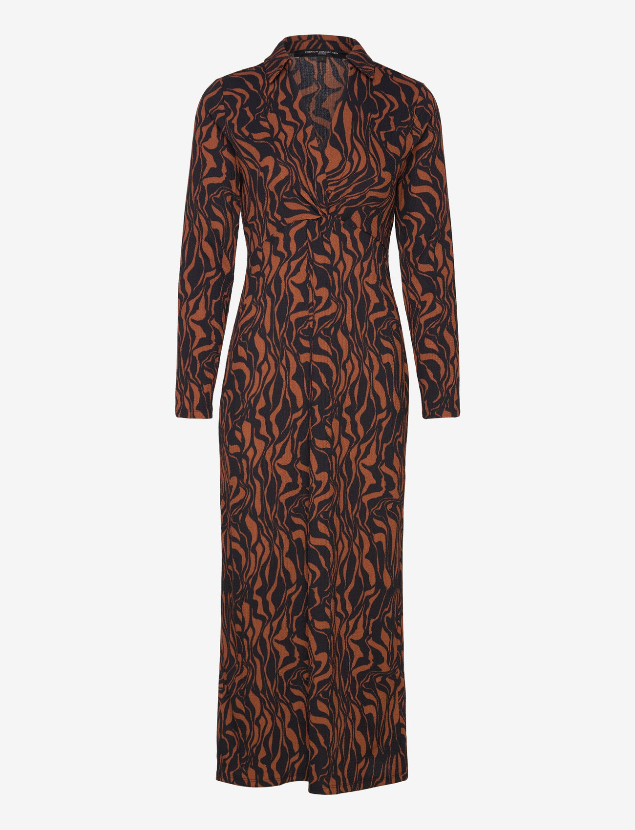French Connection - ZARIA TEXTURED MIDI DRESS - midi kjólar - black/brown - 1