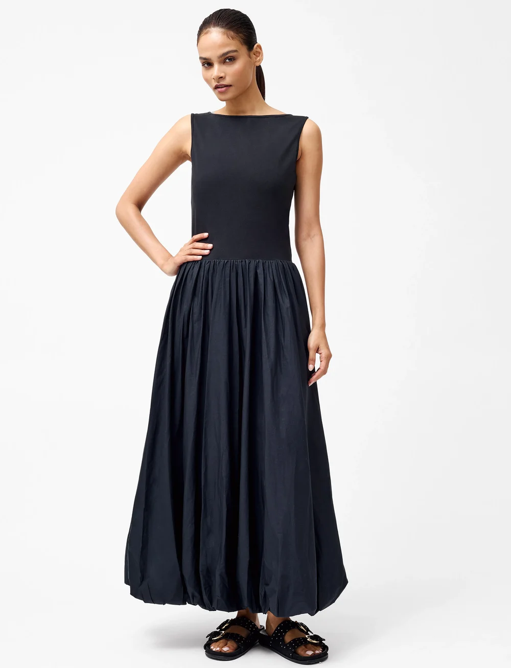 French Connection - PHOEBE JERSEY WOVEN MIX MIDI - sukienki do kolan i midi - black - 0