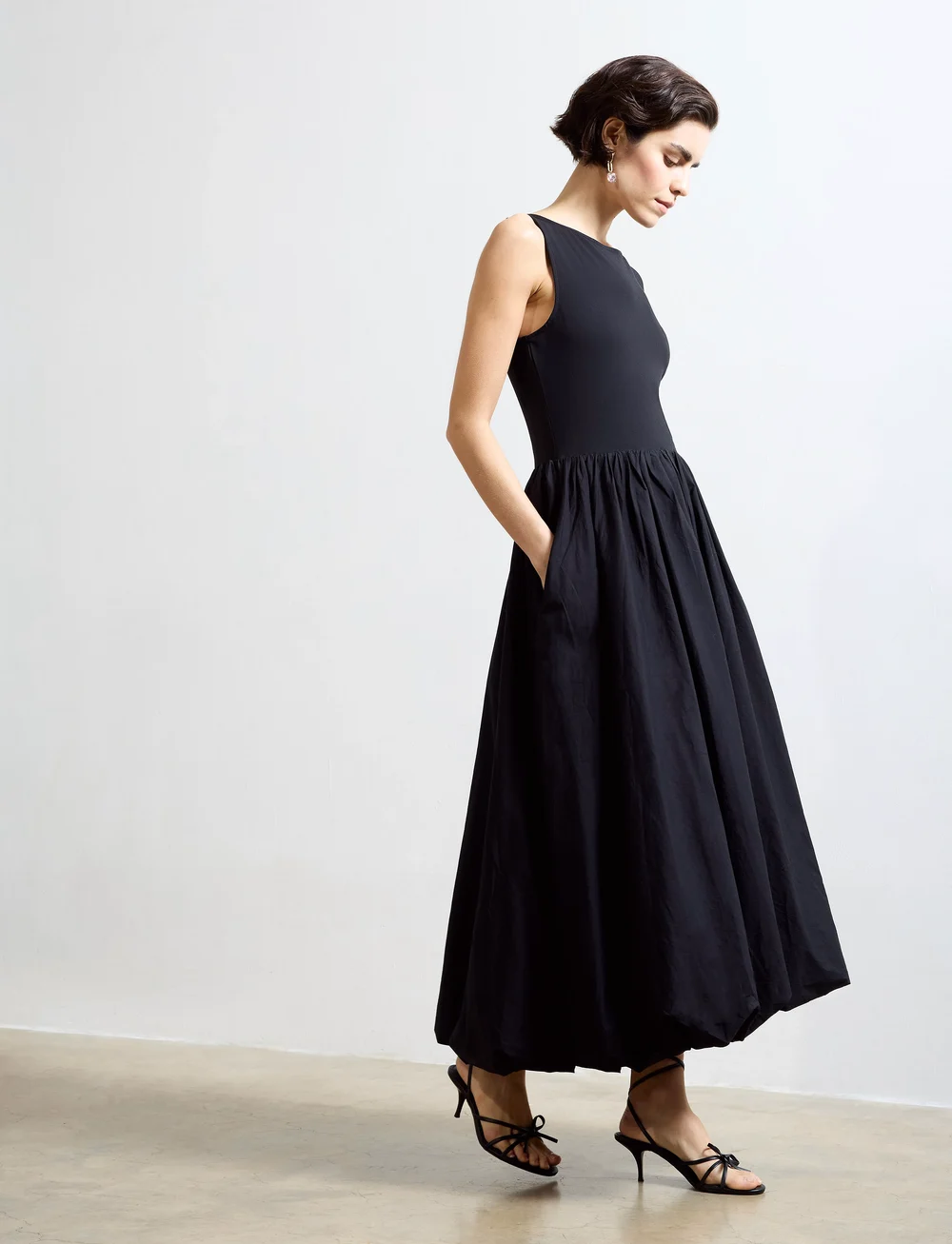French Connection - PHOEBE JERSEY WOVEN MIX MIDI - sukienki do kolan i midi - black - 4