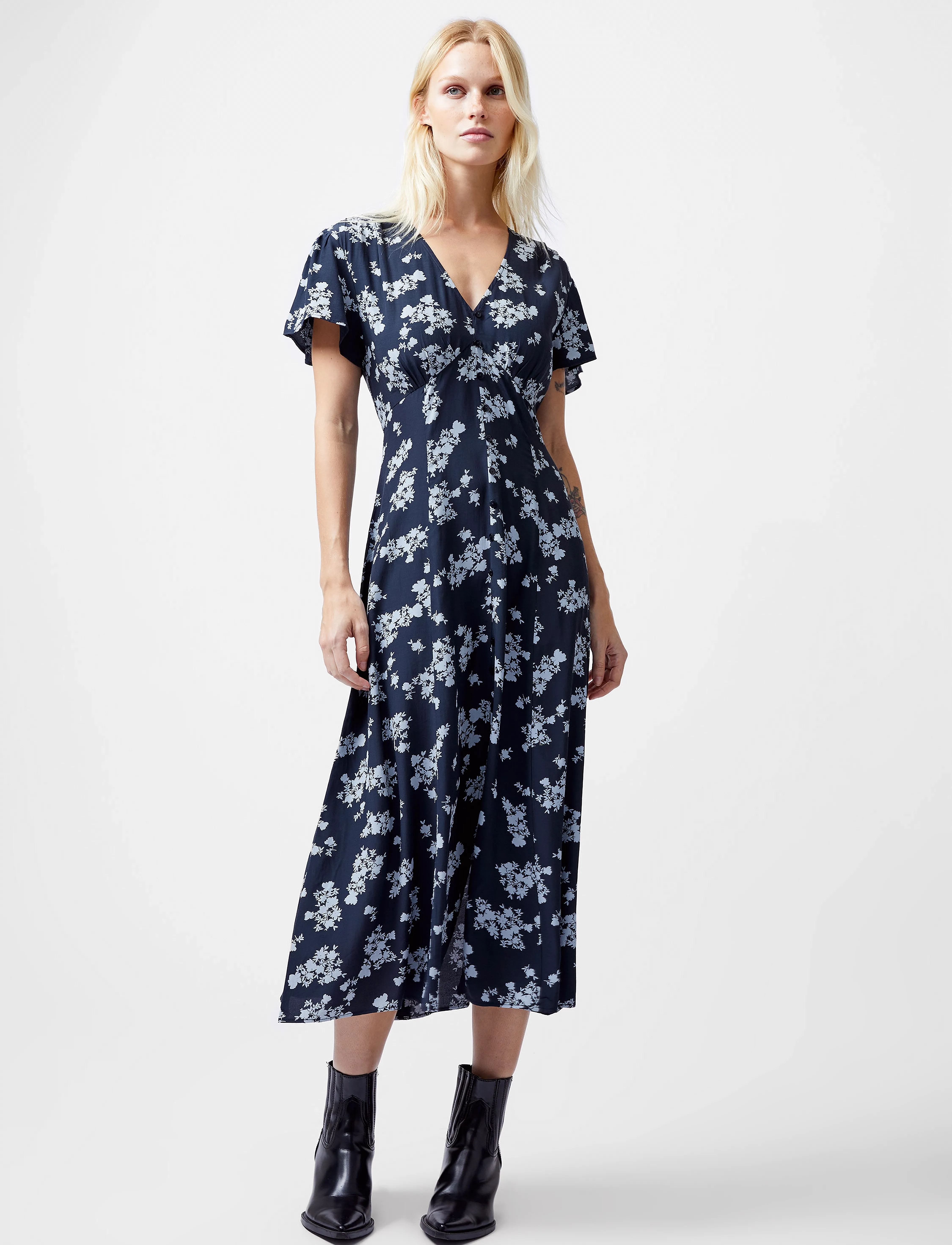 French Connection Raquel S/S V Nk Dress, 34, Dresses, Marineblau - Knitted Frauen