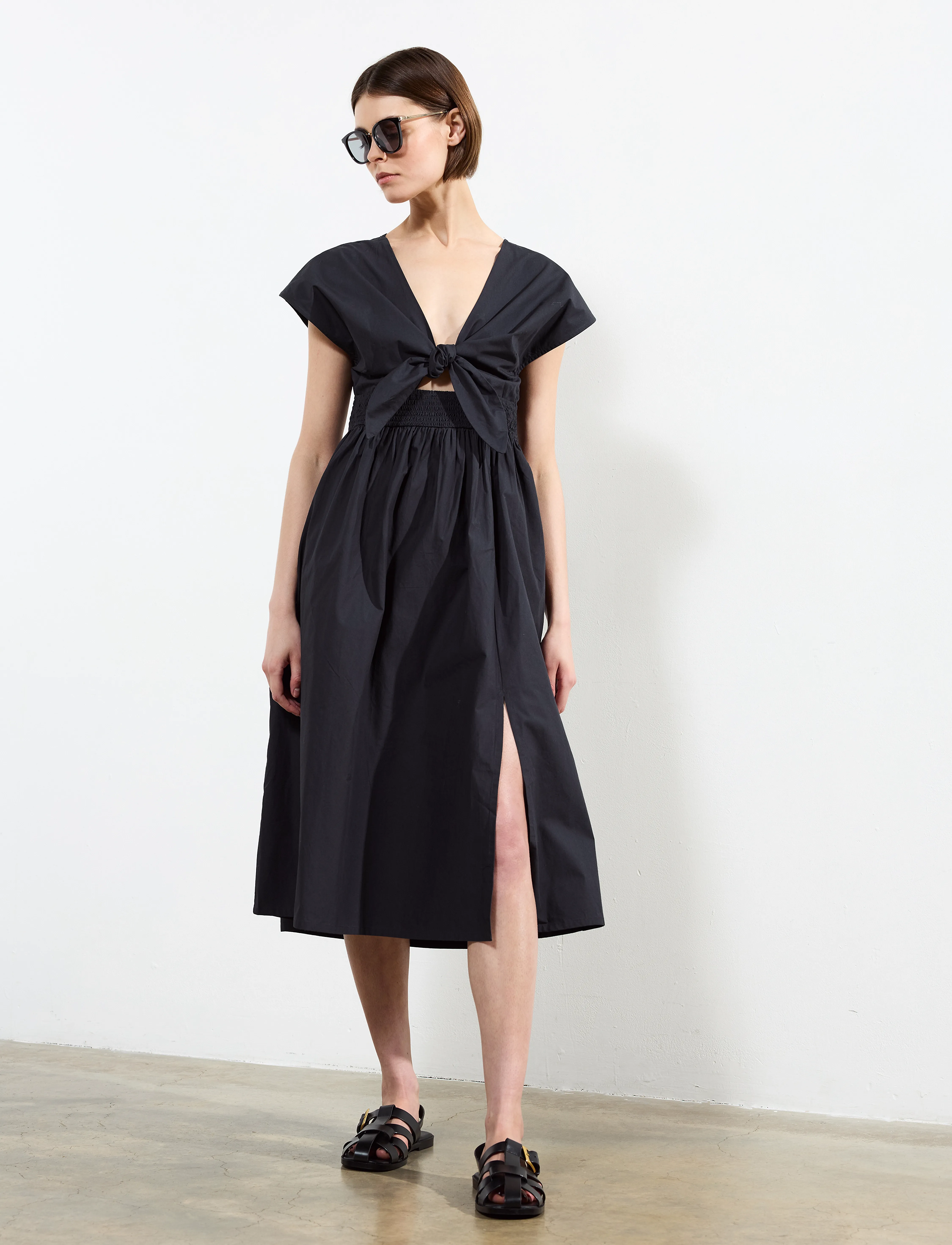 French Connection Barletta Poplin Tie Midi Dress, XS, Dresses, Marineblau - Knee-length & Midi, Frauen