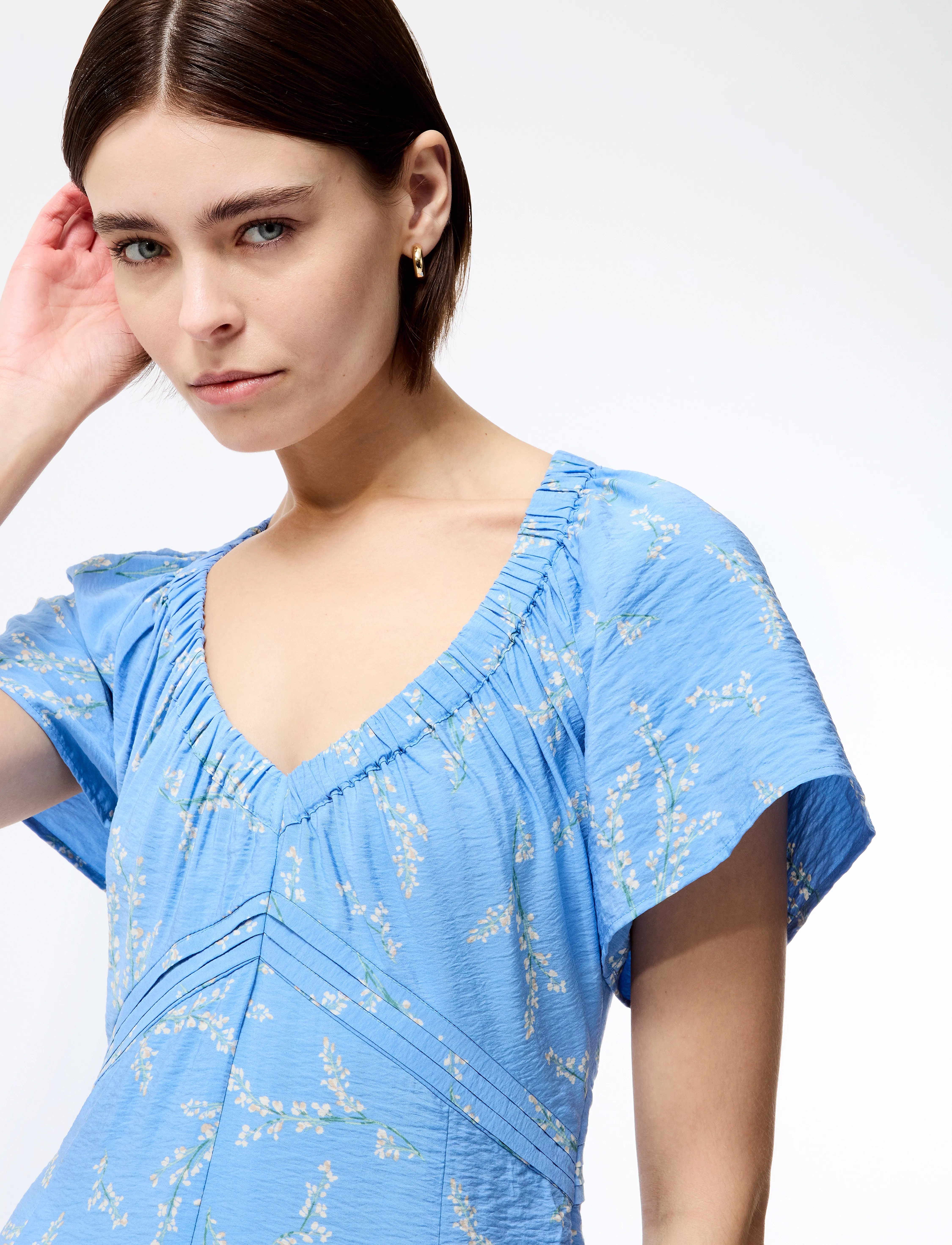 French Connection - DANIELLA FARON DRAPE V NK MIDI - suvekleidid - cornflower multi - 3