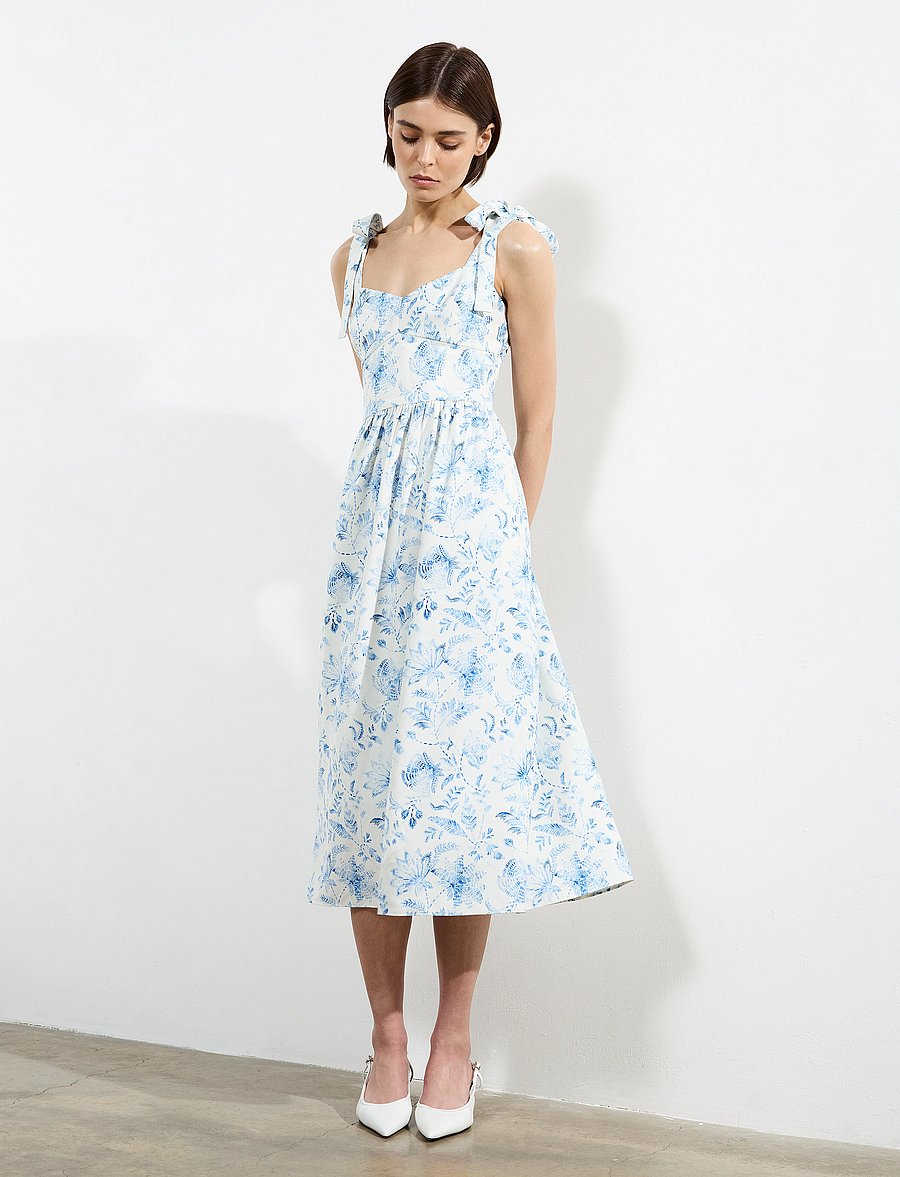 French Connection - SERENITY DALE CREPE MIDI DRESS - cream/blue - 0