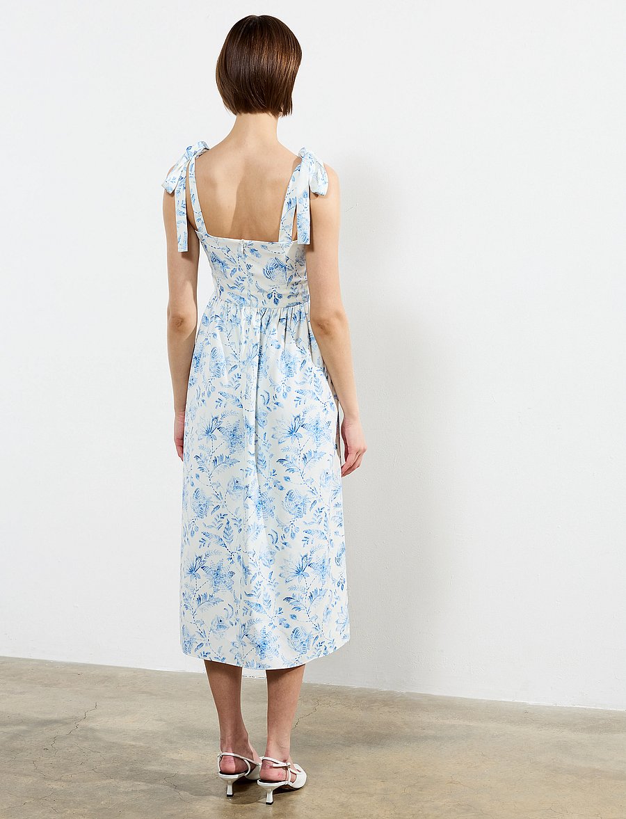 French Connection - SERENITY DALE CREPE MIDI DRESS - cream/blue - 4