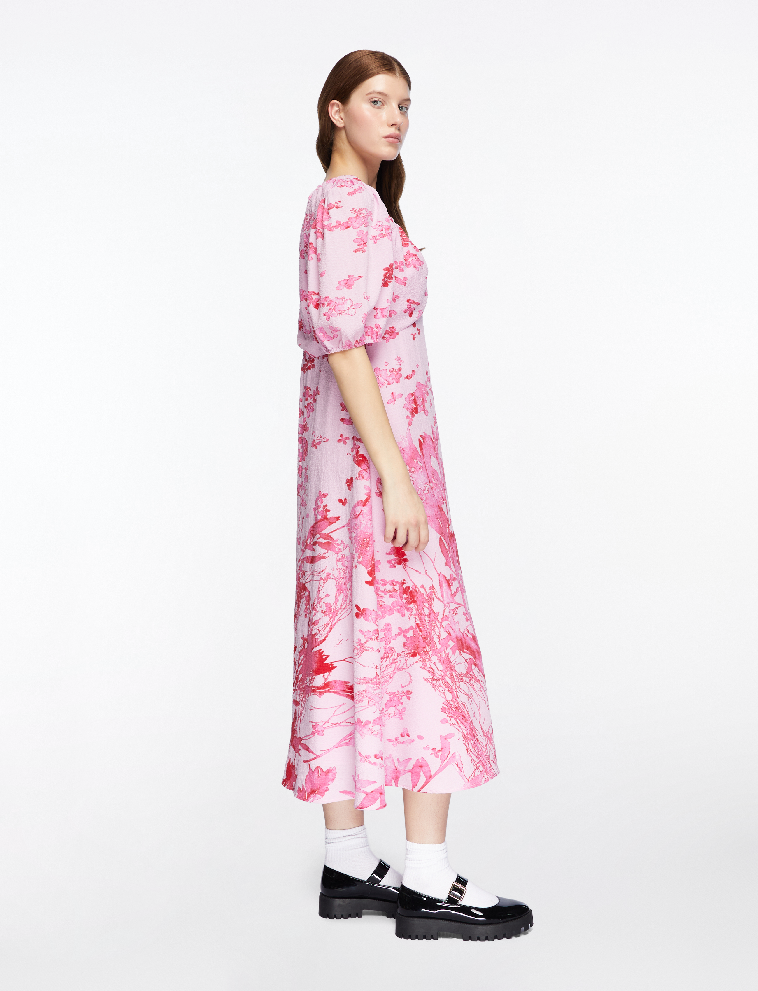 French Connection - ISLA ODETTE TWIST NECK TEA DRS - midi dresses - violet pink multi - 3