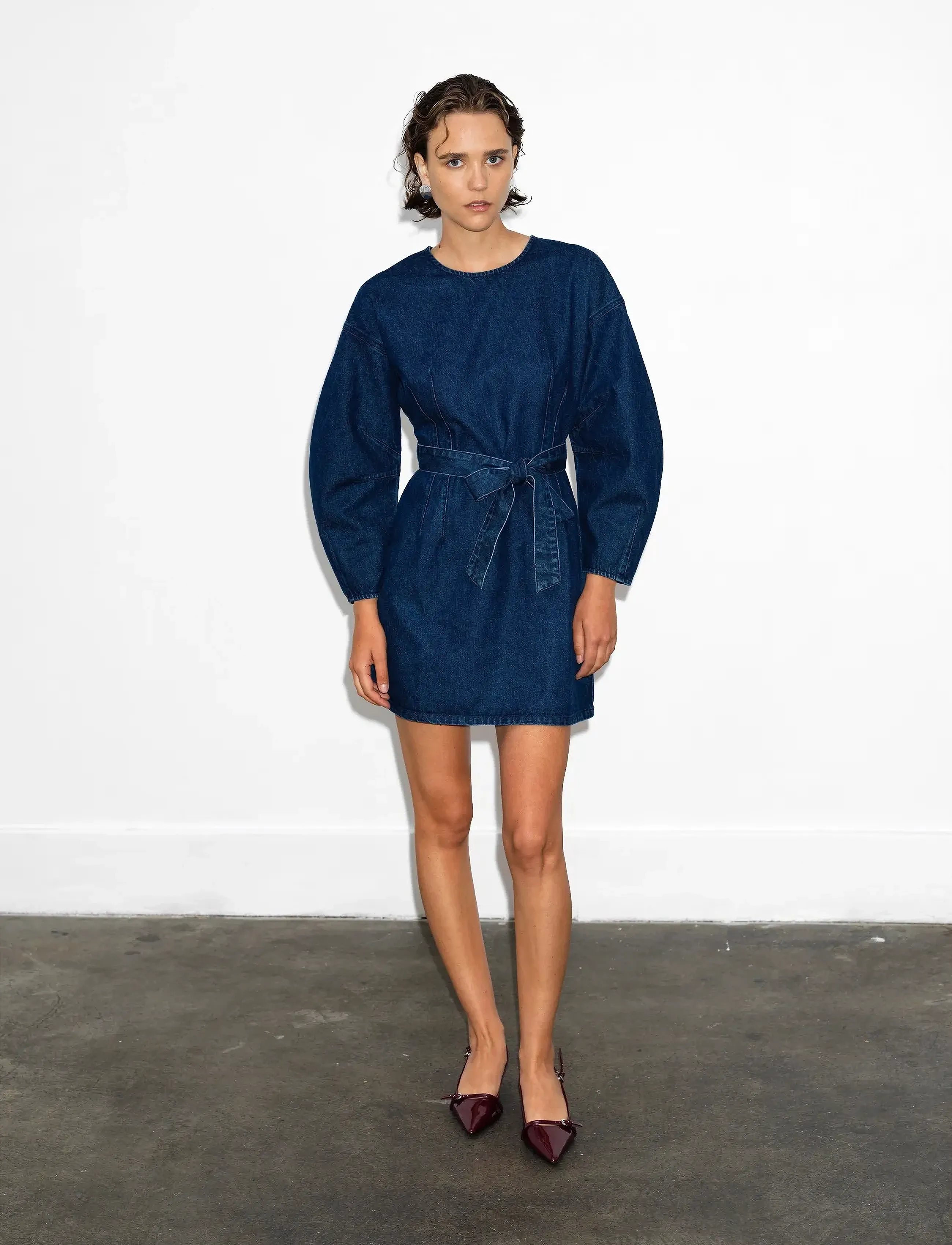 French Connection Leighton Denim Banana Slv Dres, Kvinder, Denim Puffærmekjole, Navy, Str: 40