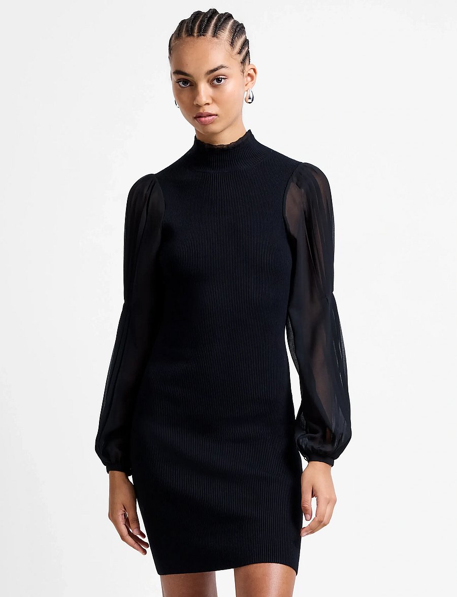 French Connection - KRISTA MIX LS SHORT DRESS - kokteilikleidid - blackout - 3