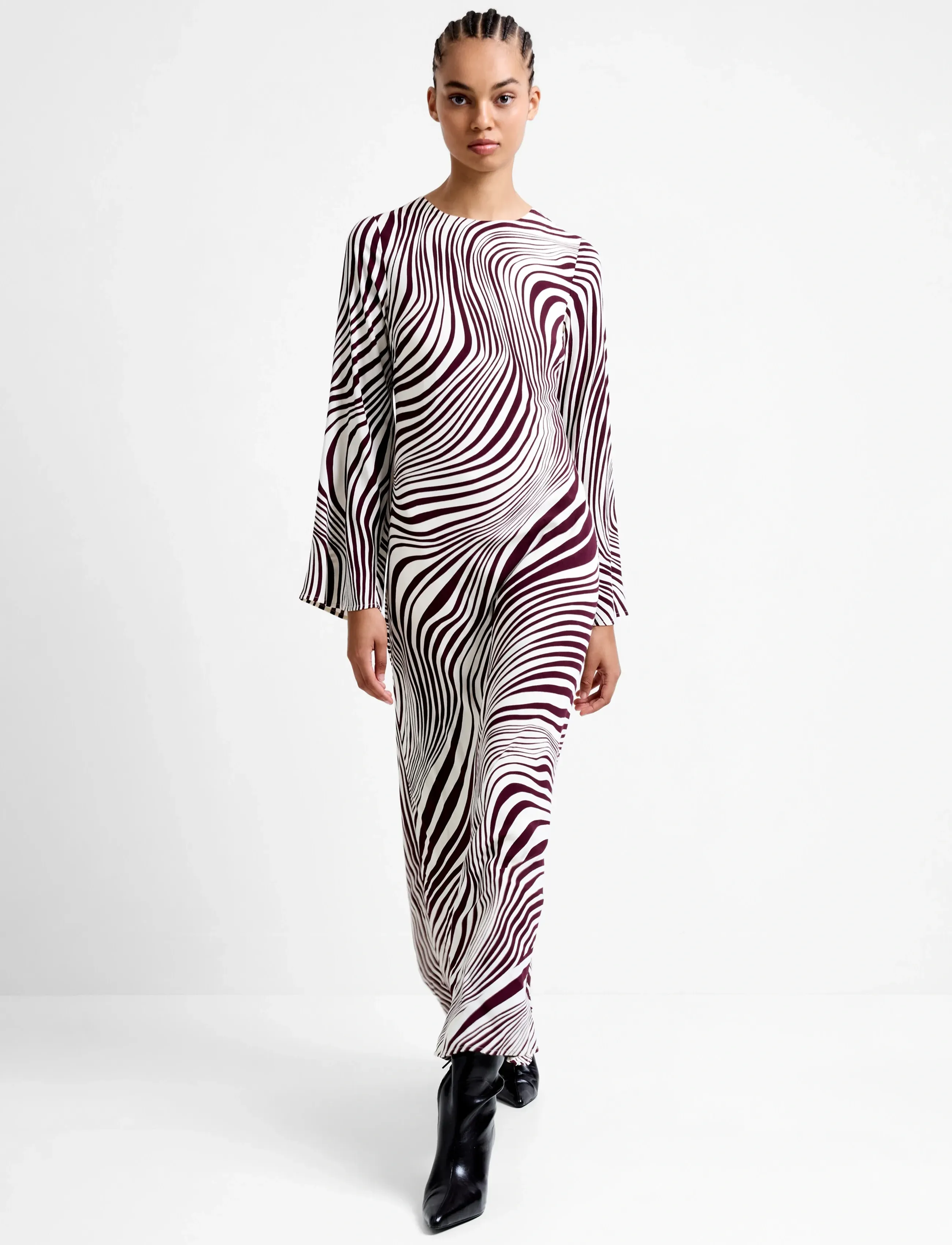 French Connection Ziggy Lara Viscose Dress, Kvinder, Langærmet Maxikjole, Hvid, Str: 38