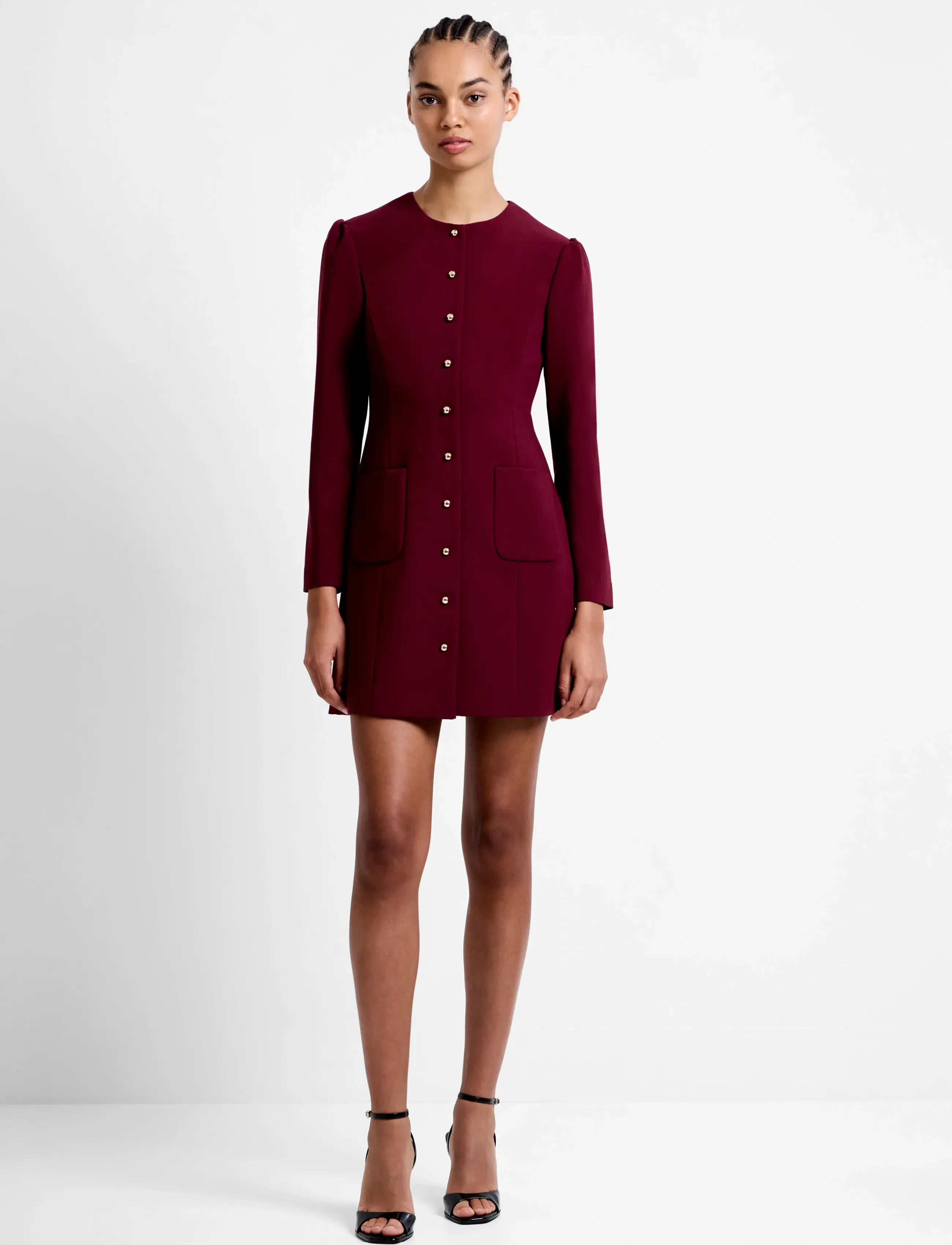 French Connection Celie Button Through Dress, 42, Burgundy, Kjoler > Knælange Og Midi, Dame