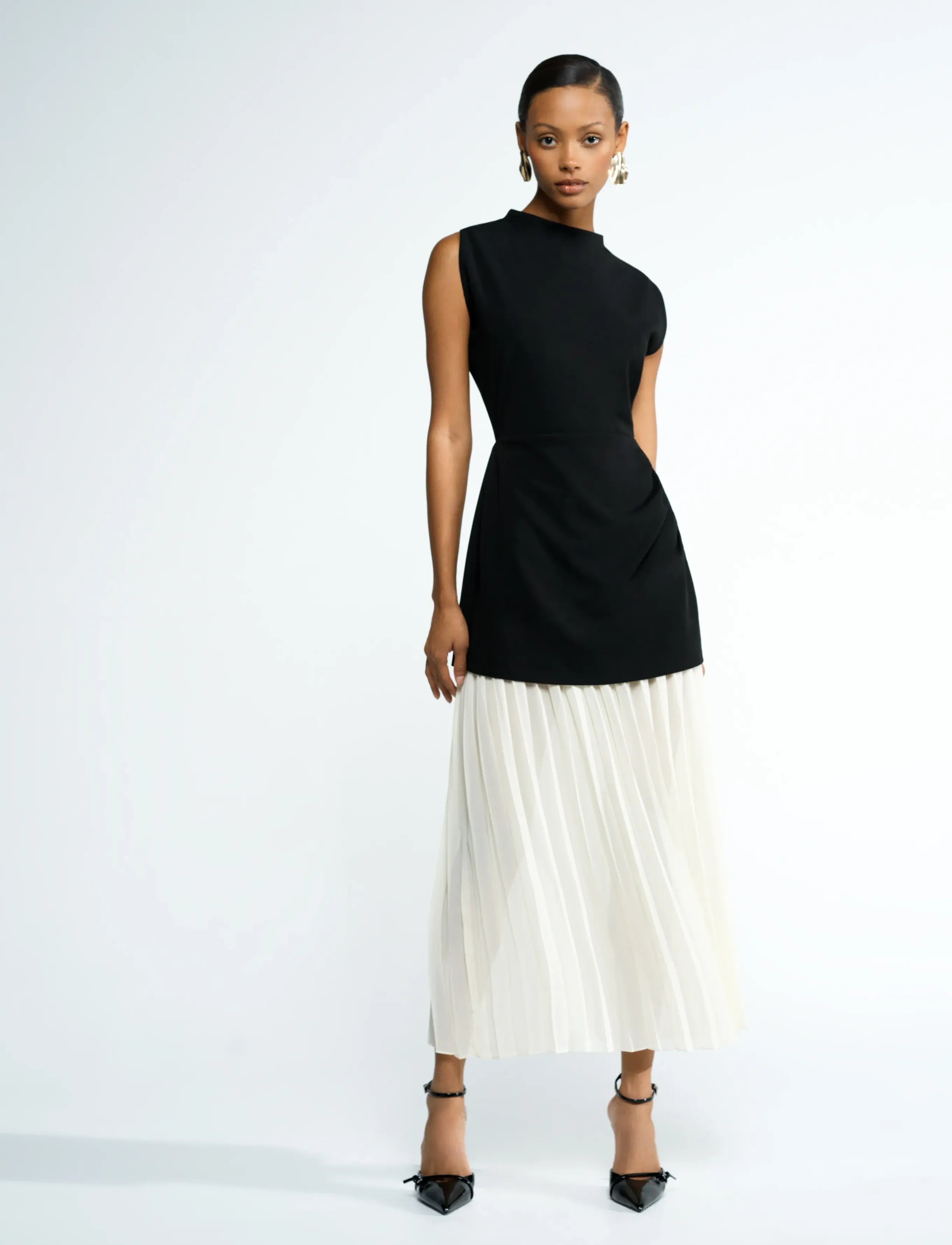 French Connection Zion Pleated Skirt Dress, Kvinder, Plisseret Kjole, Multi/mønstret, Str: 42