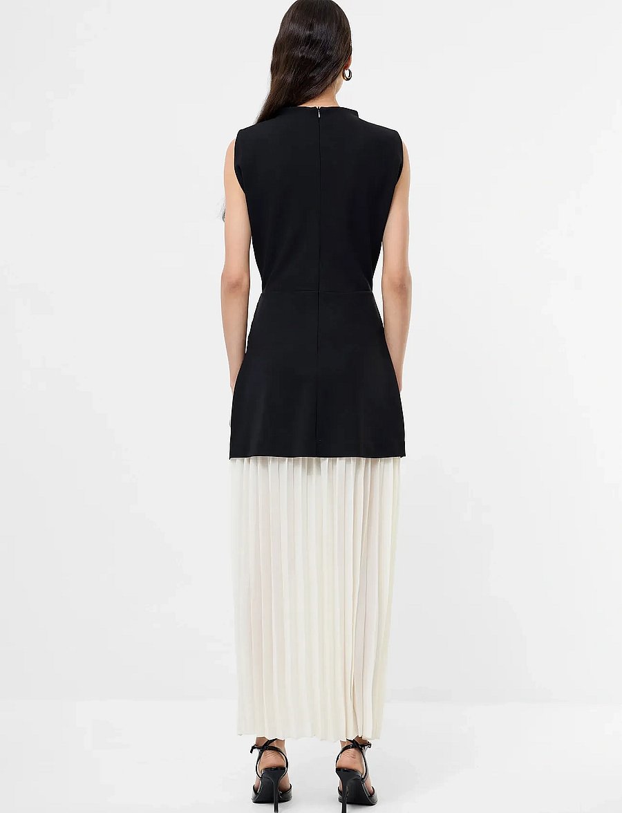 French Connection - ZION PLEATED SKIRT DRESS - midi dresses - black/porcelain crea - 4