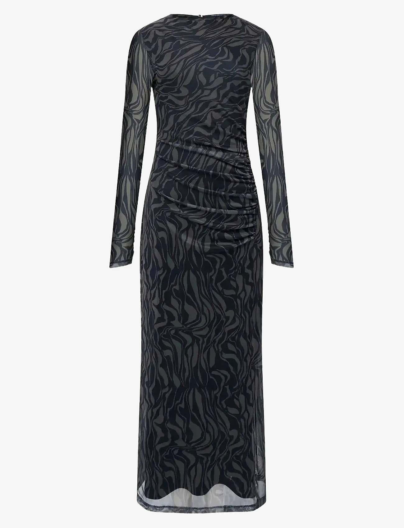 French Connection - ZARIA MESH L/S DRESS - maxiklänningar - khaki/blk - 1