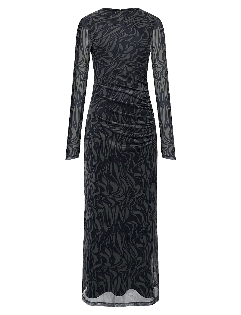 French Connection - ZARIA MESH L/S DRESS - maxiklänningar - khaki/blk - 1