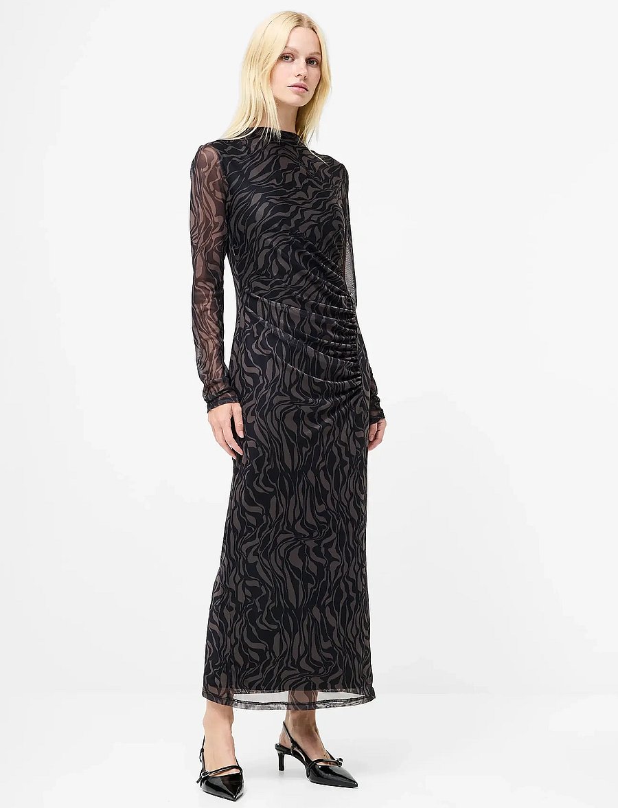 French Connection - ZARIA MESH L/S DRESS - maxi-jurken - khaki/blk - 0