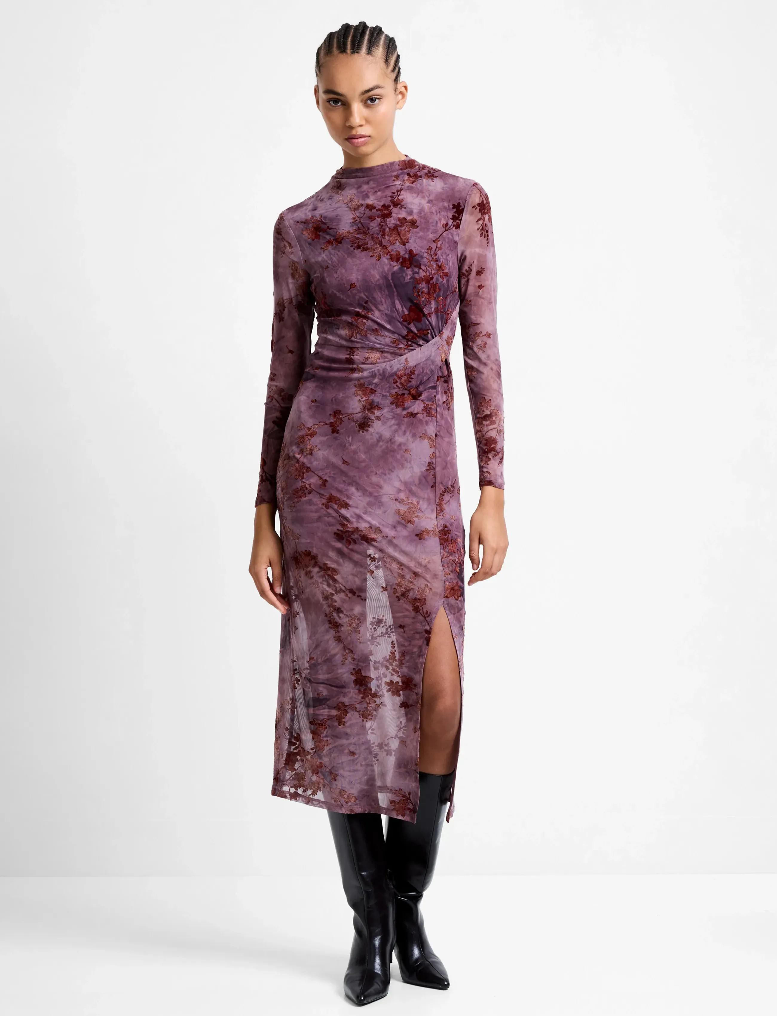French Connection KENNY MESH L/S DRESS - Tøj - MULTI / burgundy