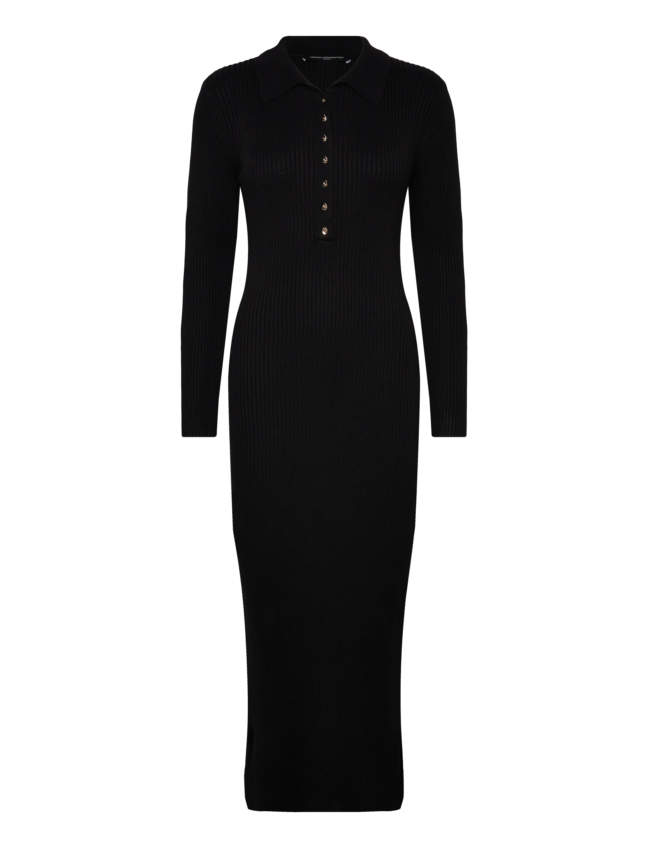 FRENCH CONNECTION Mari L/S Collared Midi Kleid Schwarz - XL - Damen