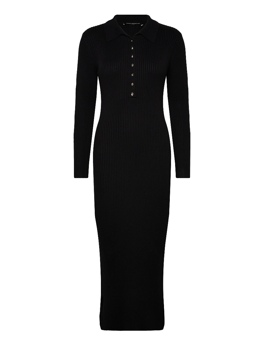 French Connection - MARI L/S COLLARED MIDI DRESS - t-särkkleidid - black - 1