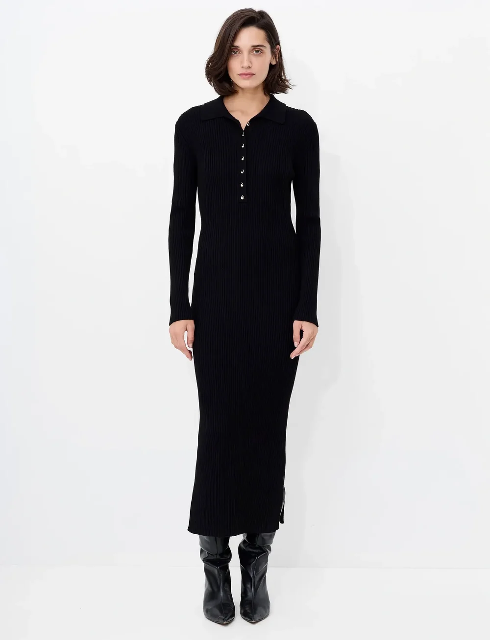 French Connection - MARI L/S COLLARED MIDI DRESS - robes t-shirt - black - 0