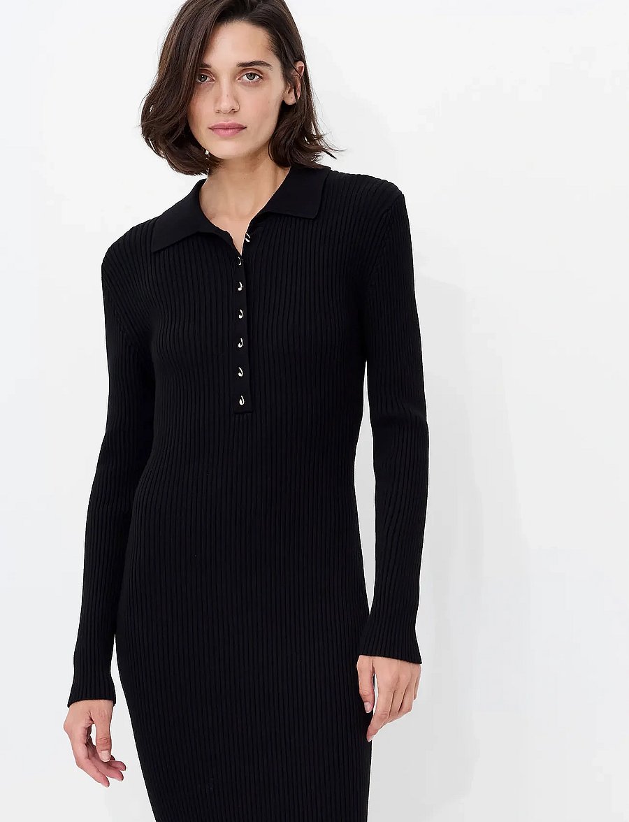 French Connection - MARI L/S COLLARED MIDI DRESS - t-särkkleidid - black - 5
