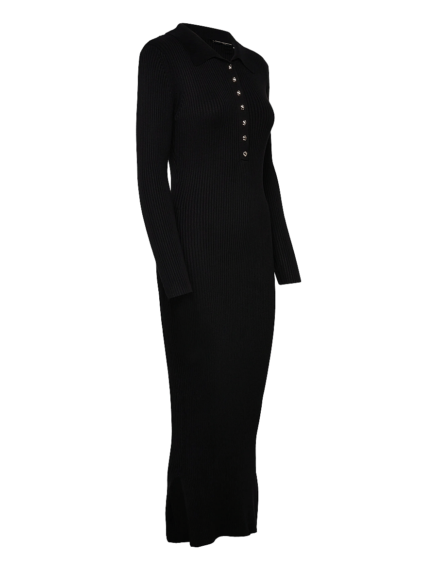 French Connection - MARI L/S COLLARED MIDI DRESS - t-särkkleidid - black - 4