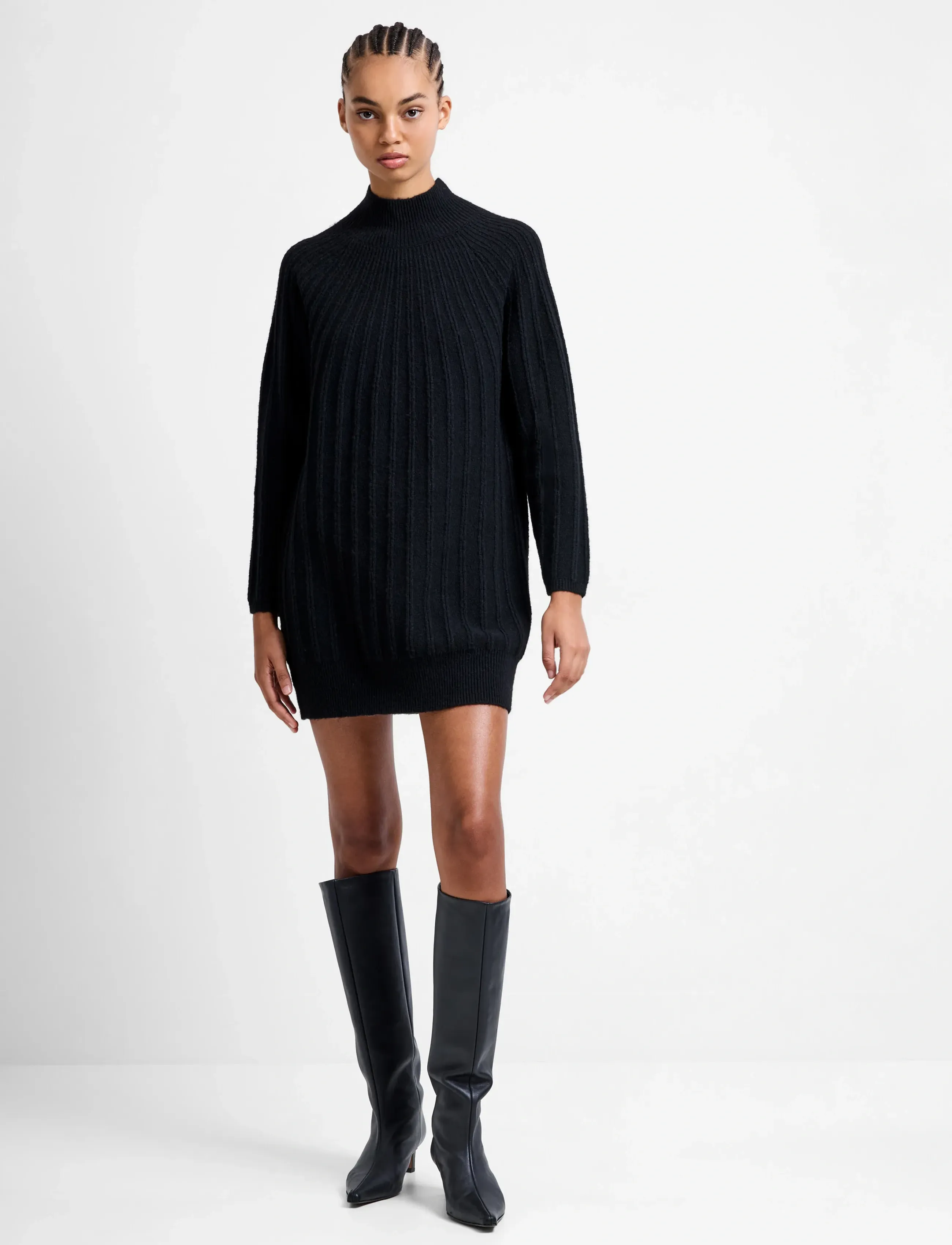 French Connection Kezia Recycled Mock Rib Dress, S, Black, Kjoler > Kort Kjole, Dame