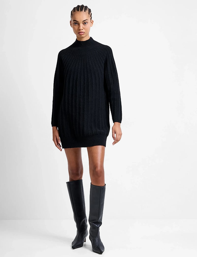 French Connection - KEZIA RECYCLED MOCK RIB DRESS - stickade klänningar - black - 0