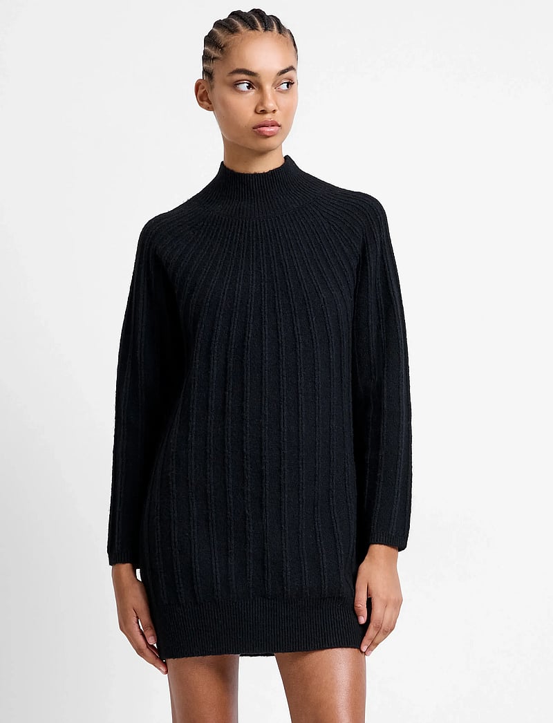 French Connection - KEZIA RECYCLED MOCK RIB DRESS - stickade klänningar - black - 3