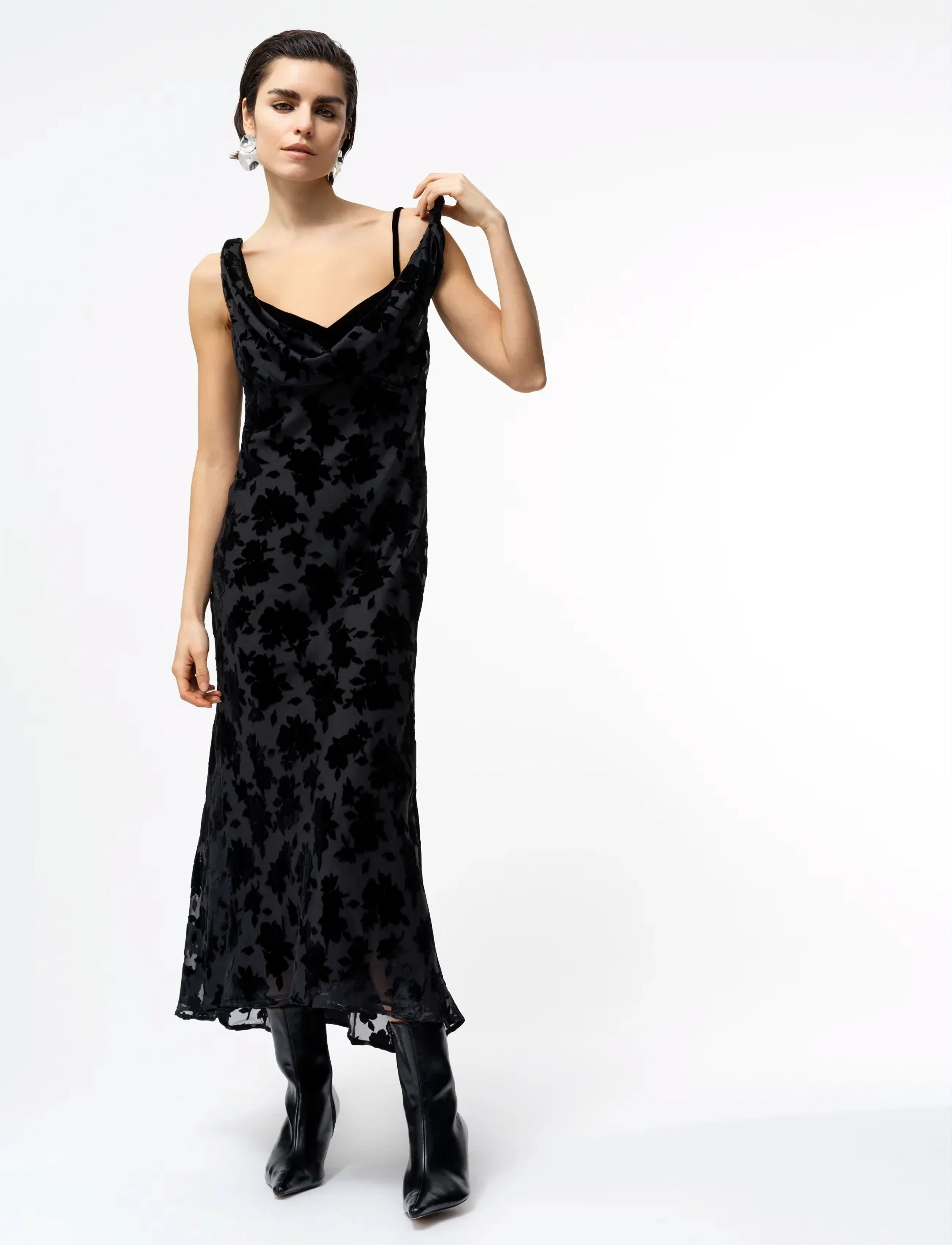 French Connection Kara Burnout Twisted Midi Dres, 36, Black, Kjoler > Knælange Og Midi, Dame