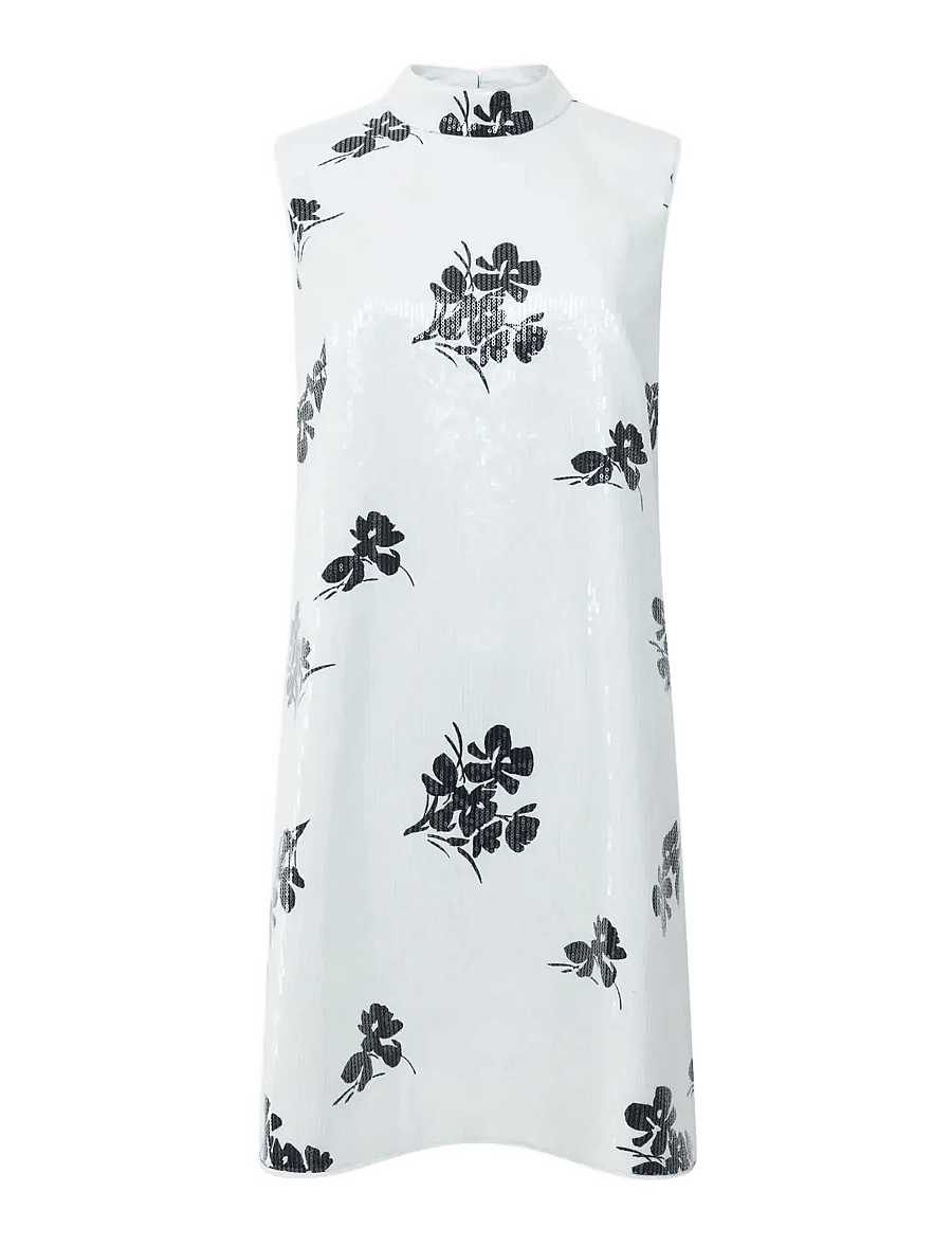 french connection white sequin dress Vintage French Connection White Sequin Shift Dress