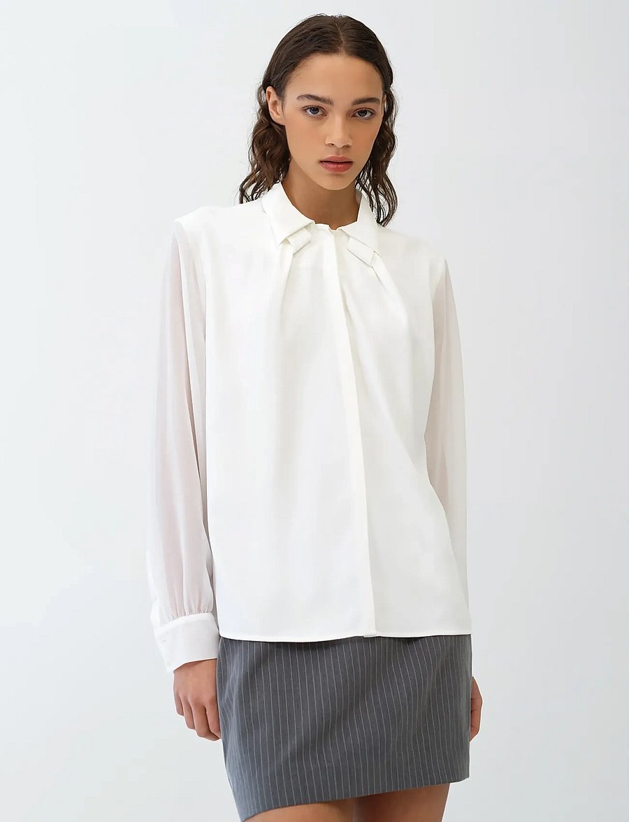 French Connection - AREZZO CREPE COLLAR DETAIL SHI - long sleeved blouses - summer white - 2