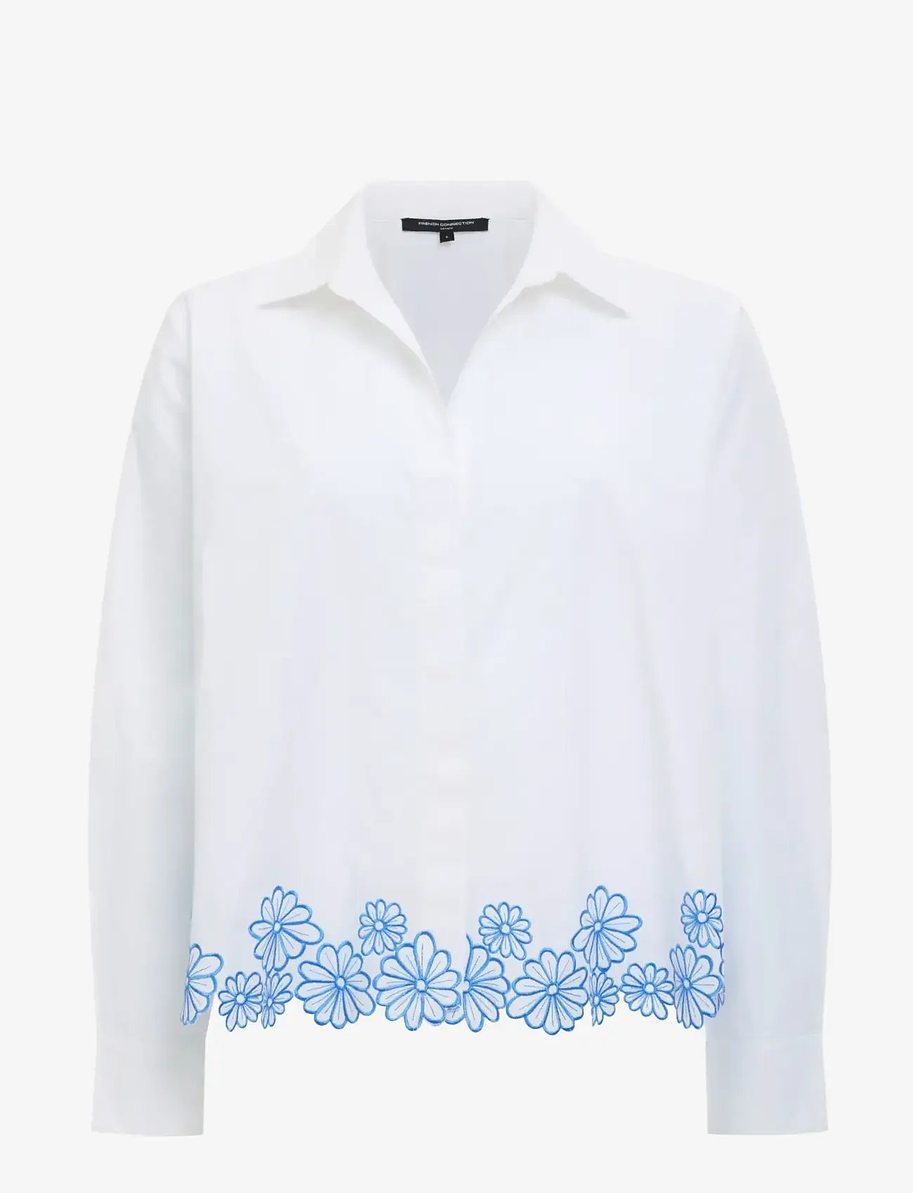 French Connection - CAMBRIA COTTON FLORAL HEM SHIR - chemises à manches longues - linen white/azure bl - 1