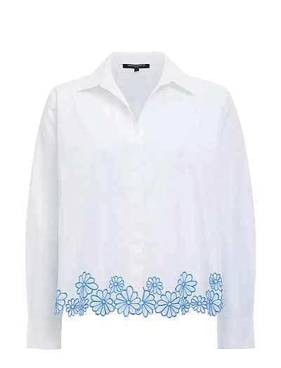 French Connection CAMBRIA COTTON FLORAL HEM SHIR - Pikkade varrukatega särgid - LINEN WHITE/AZURE BL / white