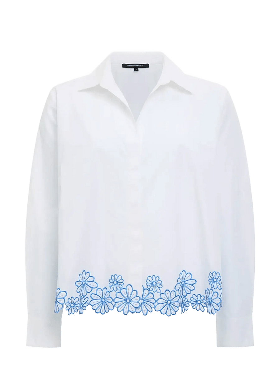 French Connection - CAMBRIA COTTON FLORAL HEM SHIR - langærmede skjorter - linen white/azure bl - 1