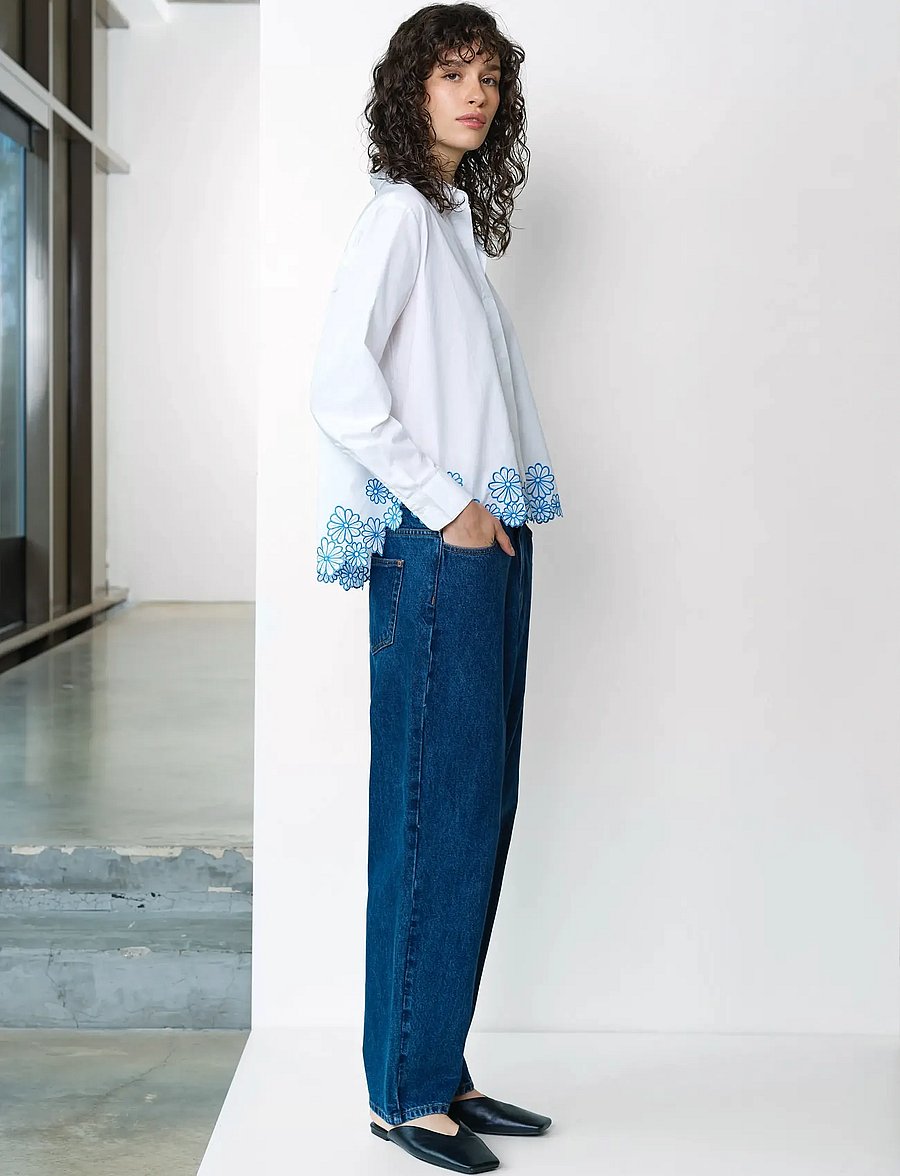 French Connection - CAMBRIA COTTON FLORAL HEM SHIR - langærmede skjorter - linen white/azure bl - 3