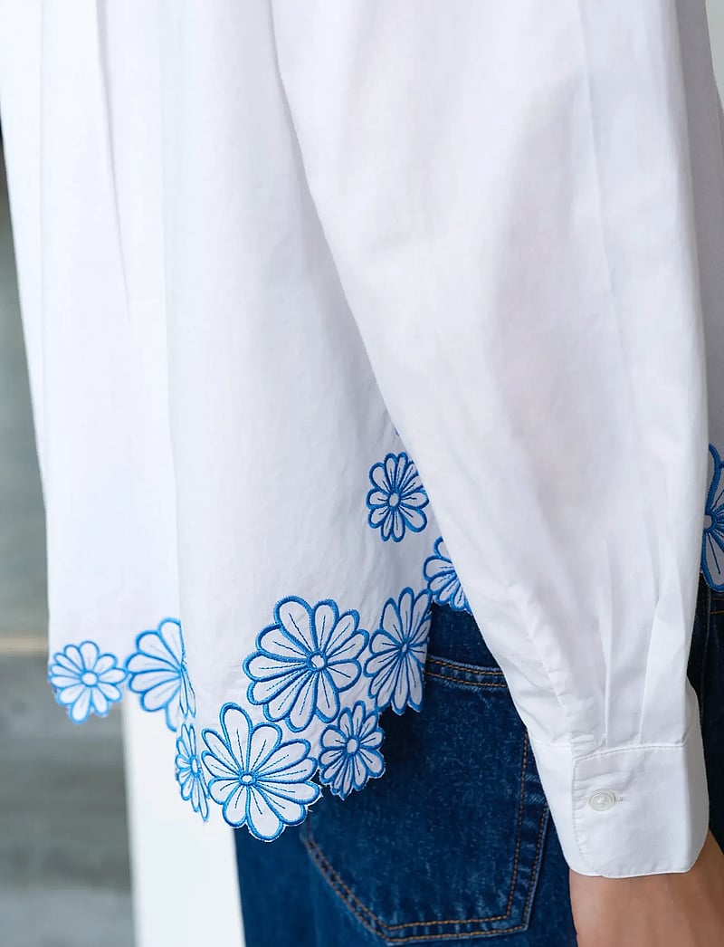 French Connection - CAMBRIA COTTON FLORAL HEM SHIR - chemises à manches longues - linen white/azure bl - 5